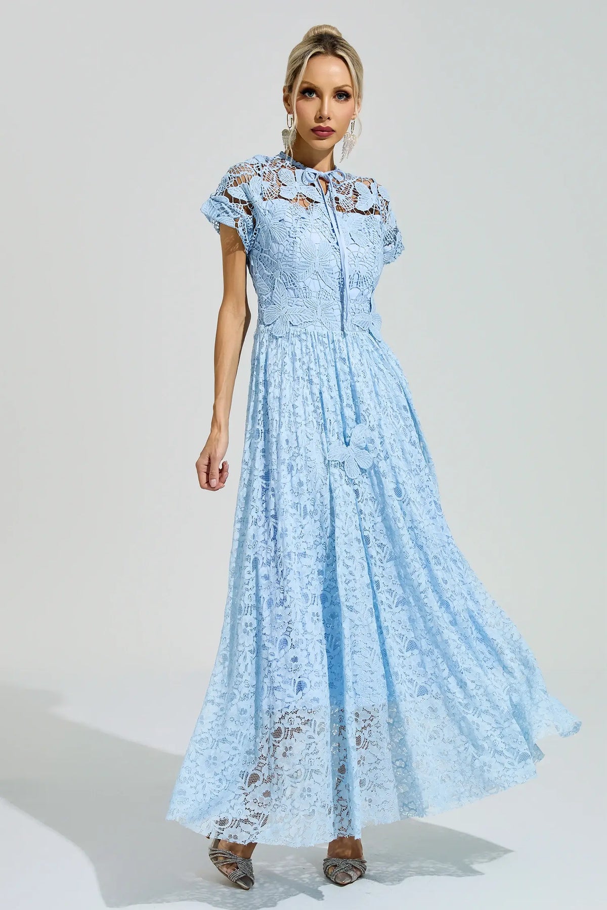Marlowe Blue Lace Floral Maxi Dress