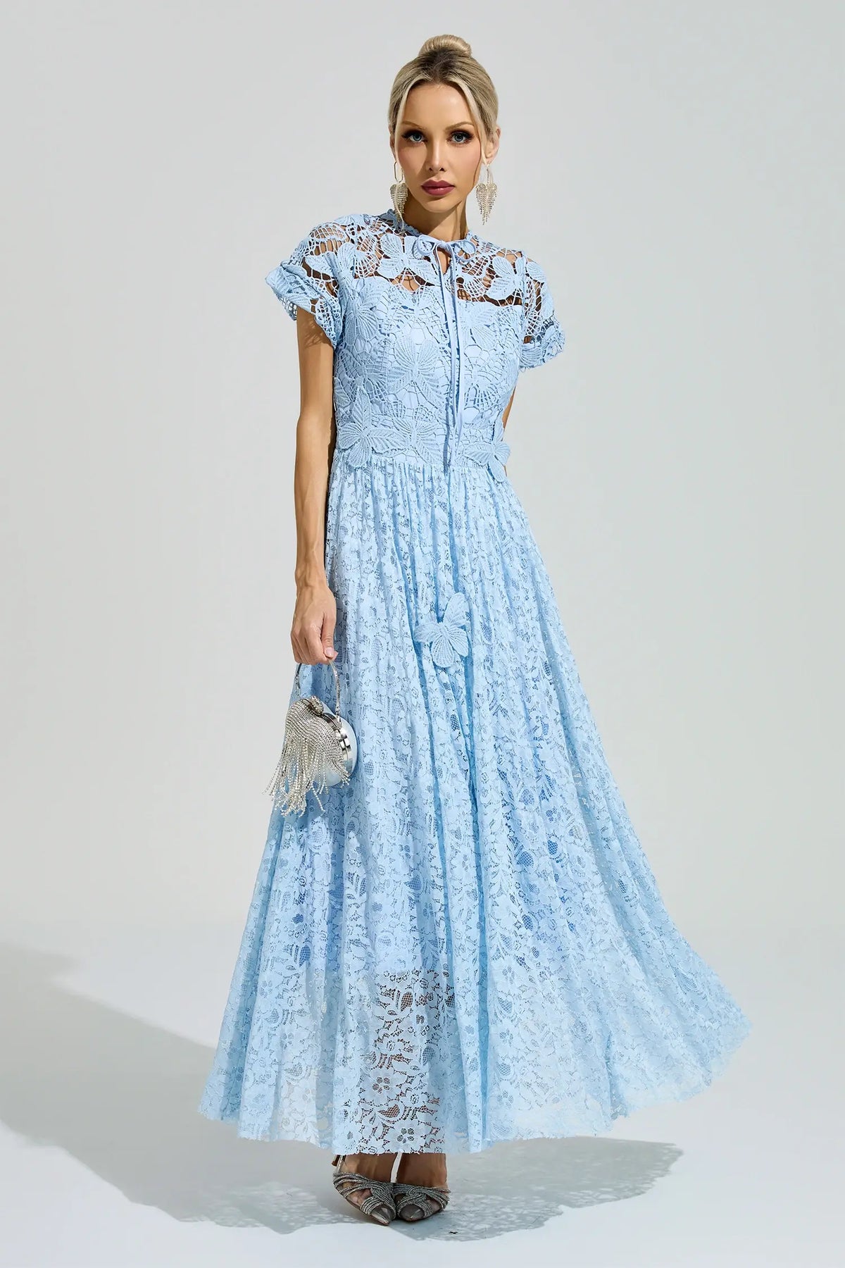 Marlowe Blue Lace Floral Maxi Dress