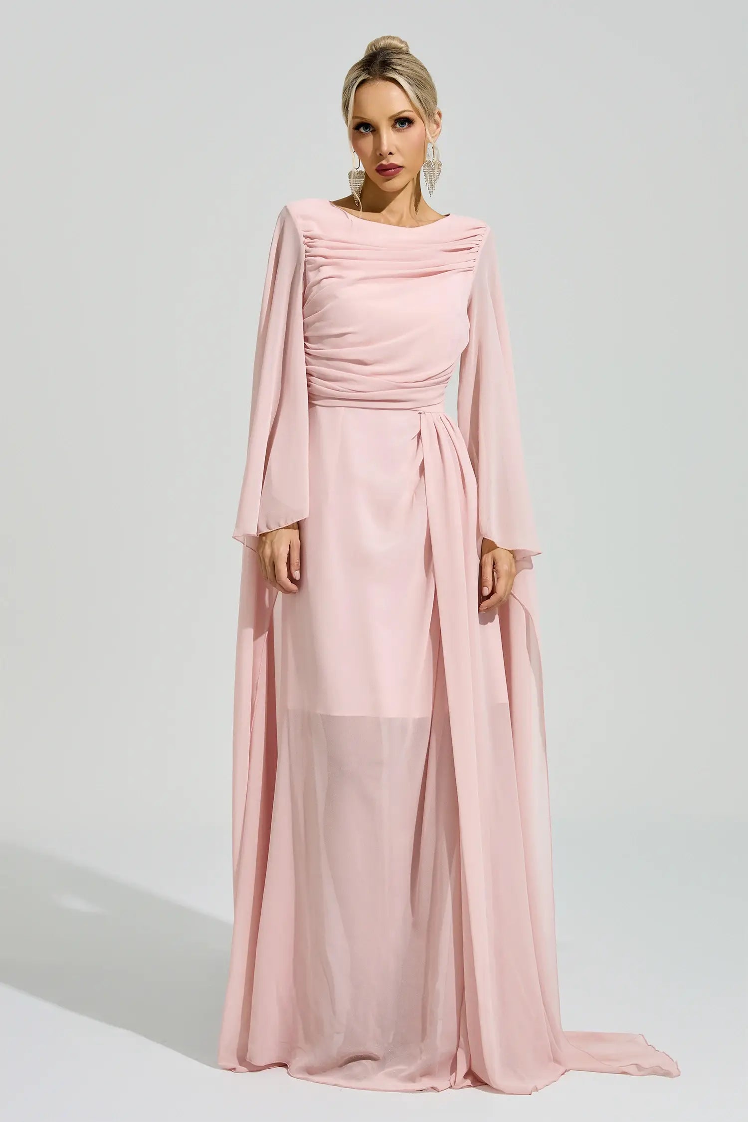 Dahlia Pink Cape Sleeve Maxi Dress