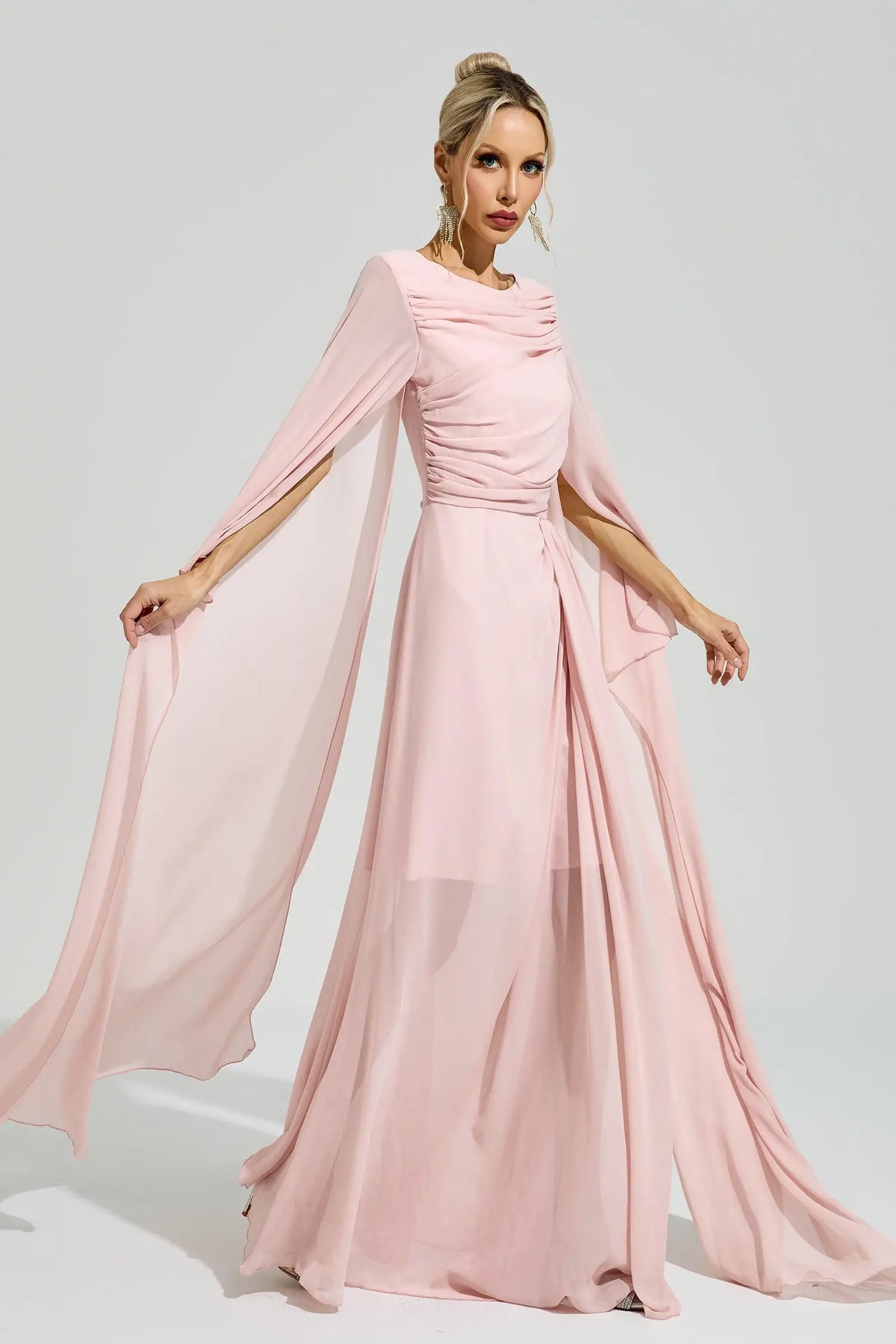 Dahlia Pink Cape Sleeve Maxi Dress