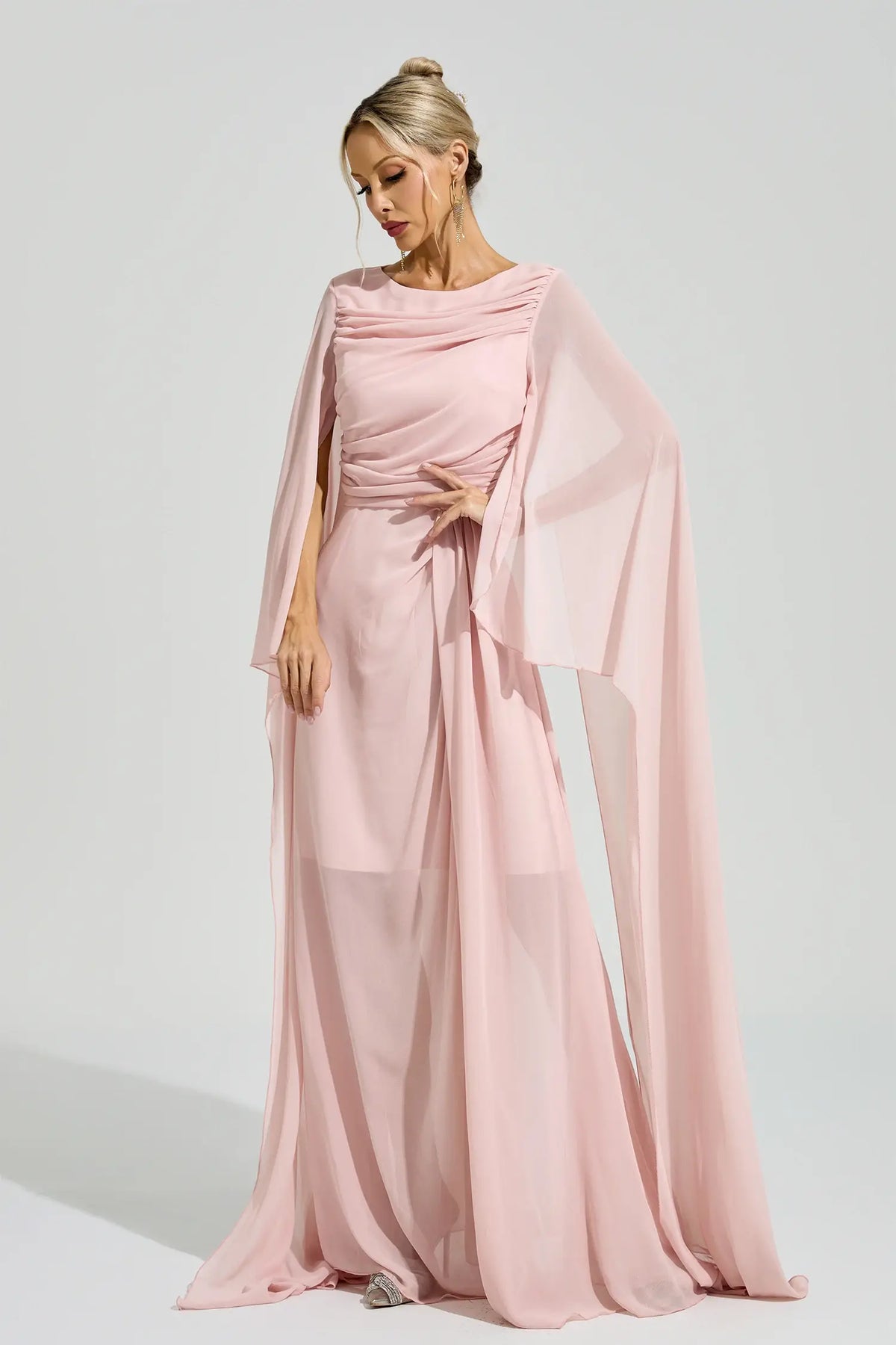 Dahlia Pink Cape Sleeve Maxi Dress