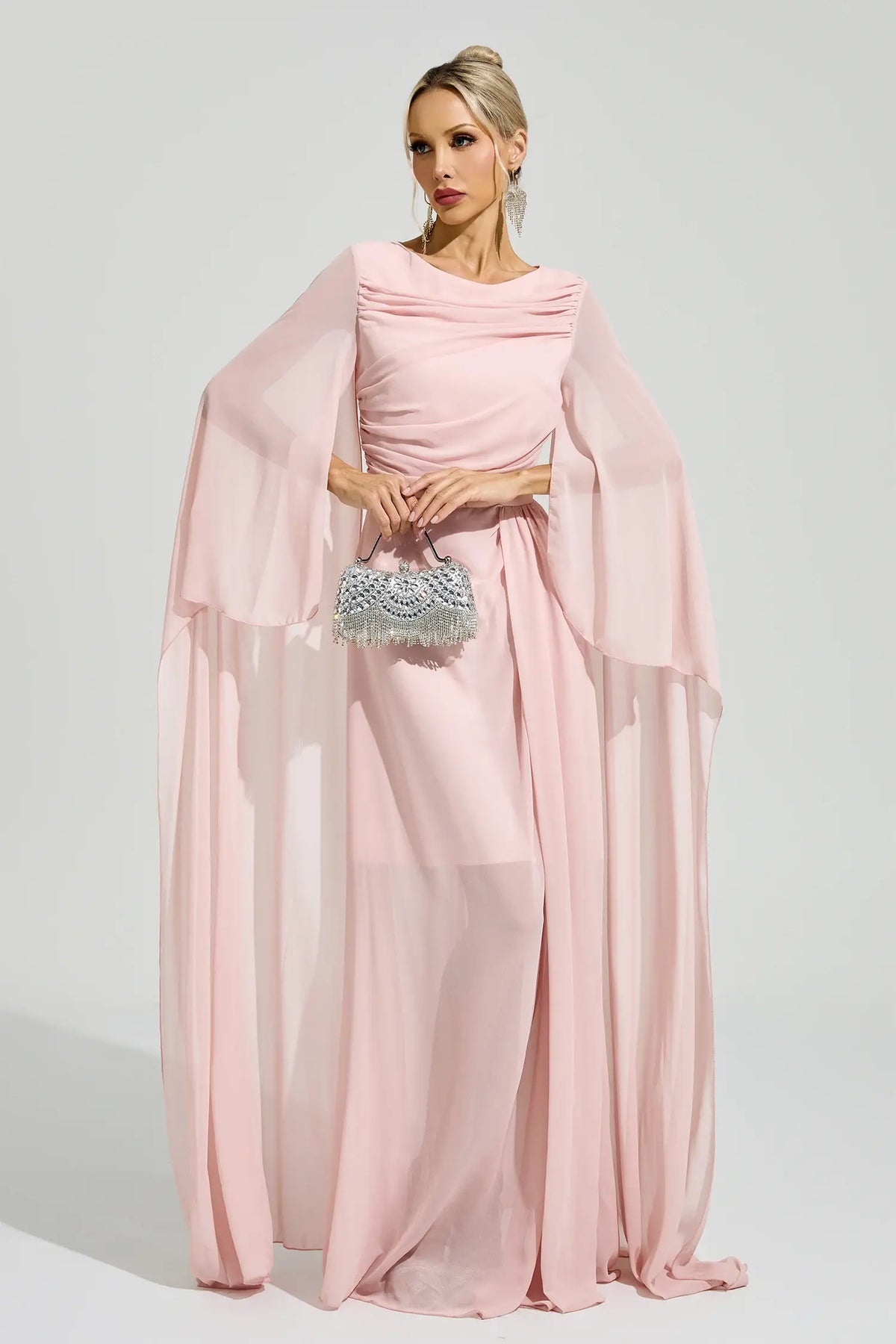 Dahlia Pink Cape Sleeve Maxi Dress