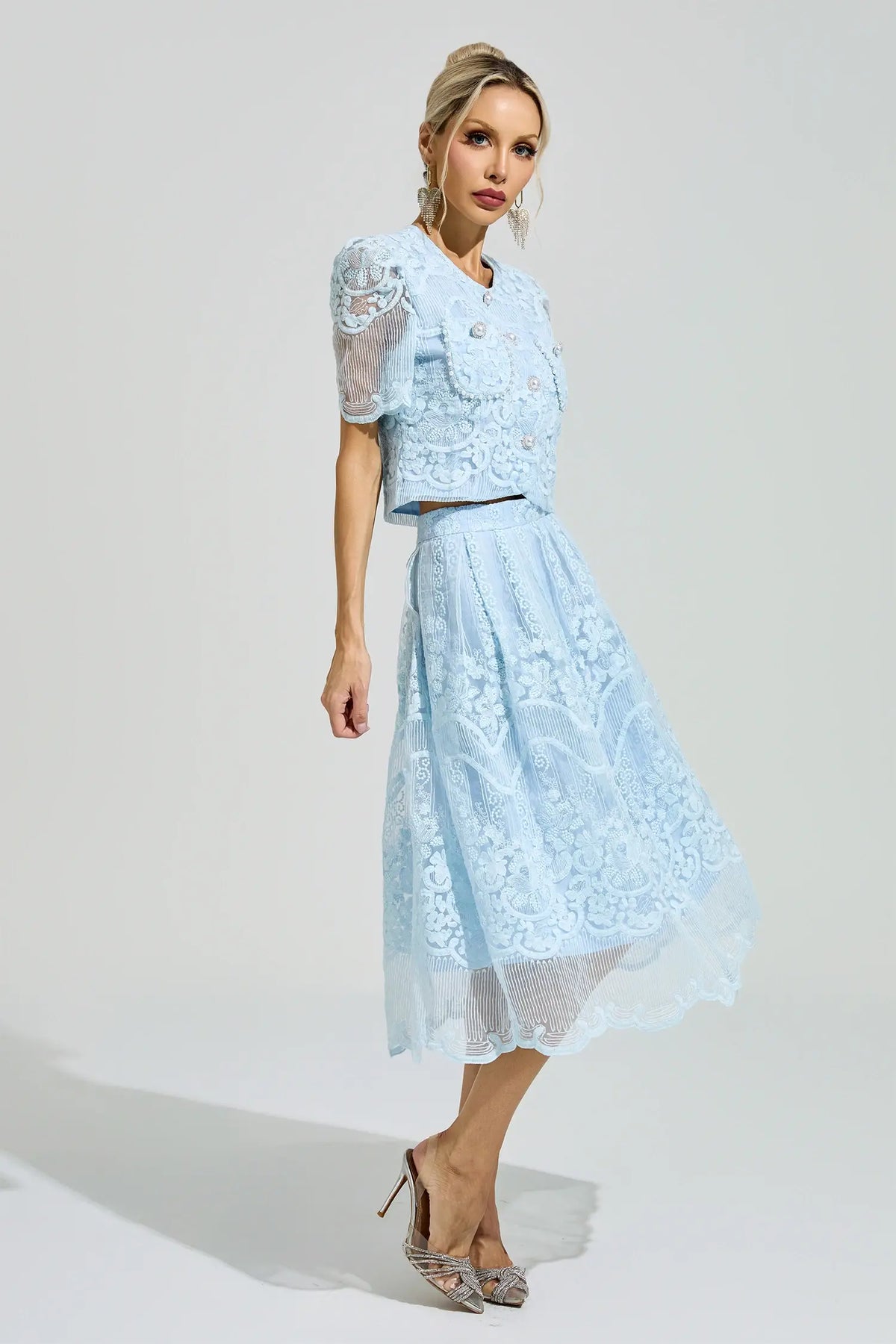 Theresa Blue Lace Pearl Set
