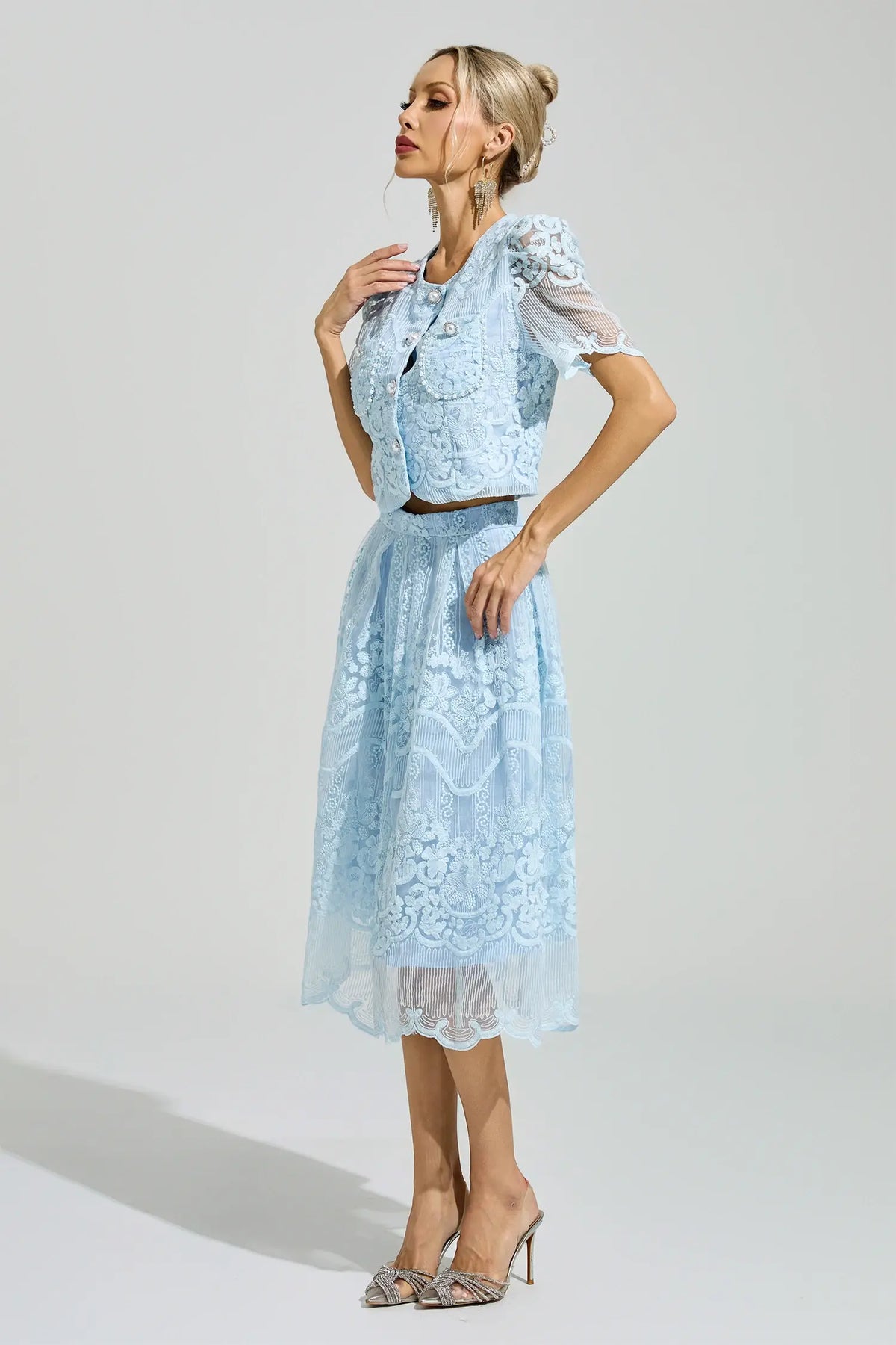 Theresa Blue Lace Pearl Set