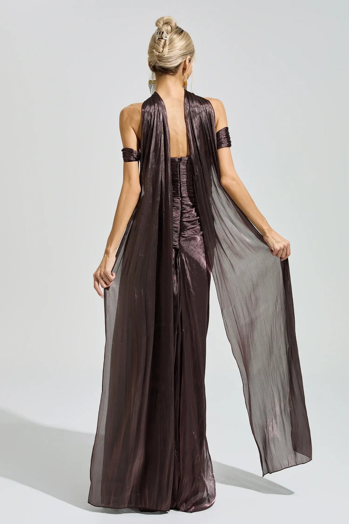 Antonia Brown Satin Neck Maxi Dress