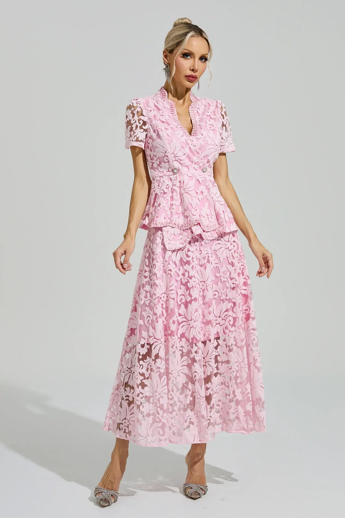 Acacia Pink Embroidered Lace Set