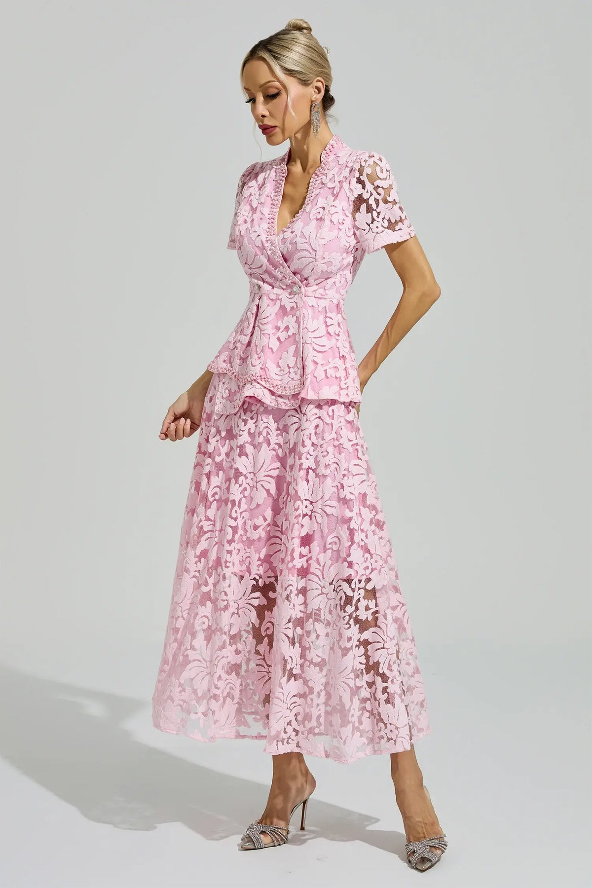 Acacia Pink Embroidered Lace Set