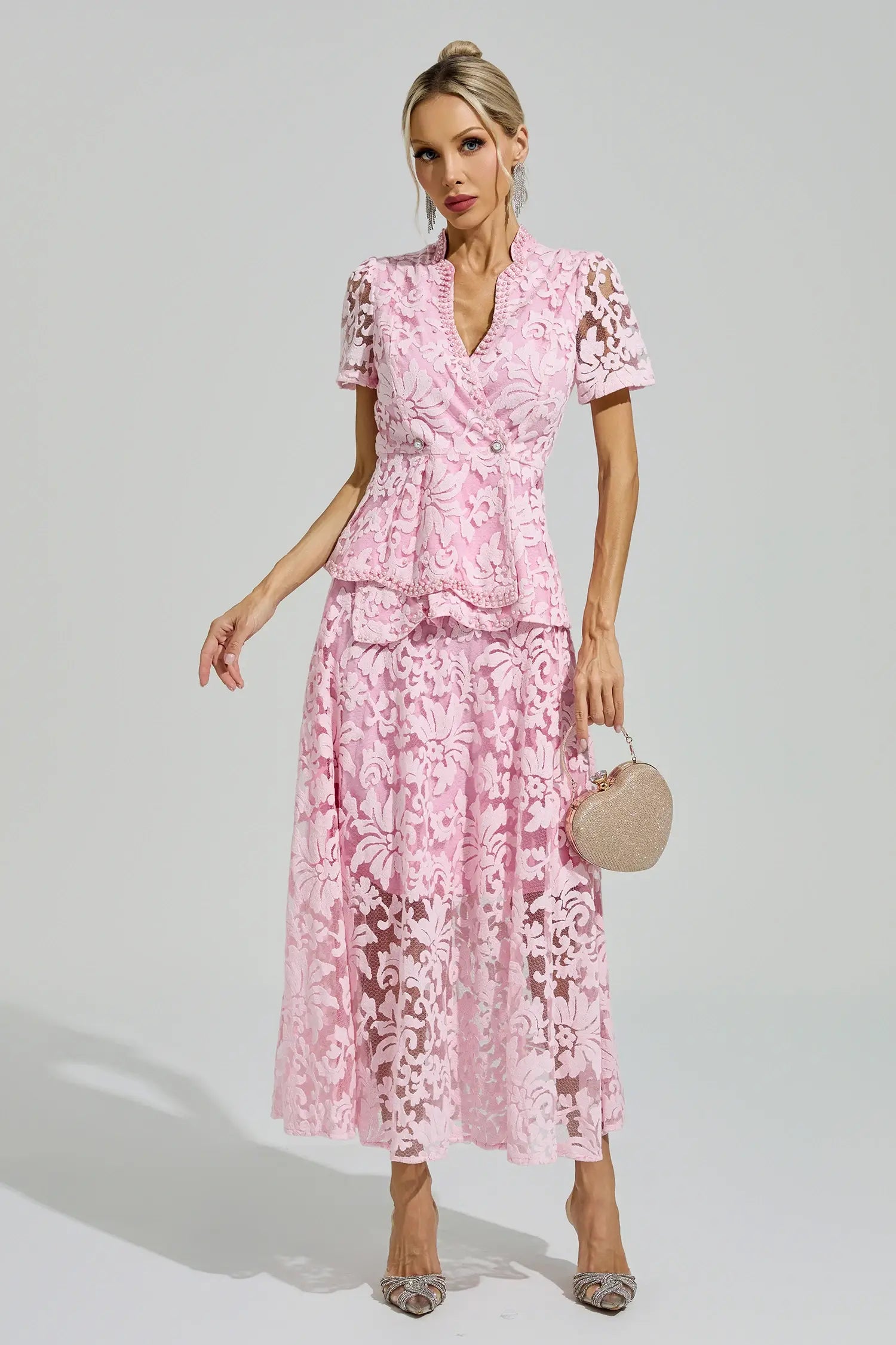 Acacia Pink Embroidered Lace Set