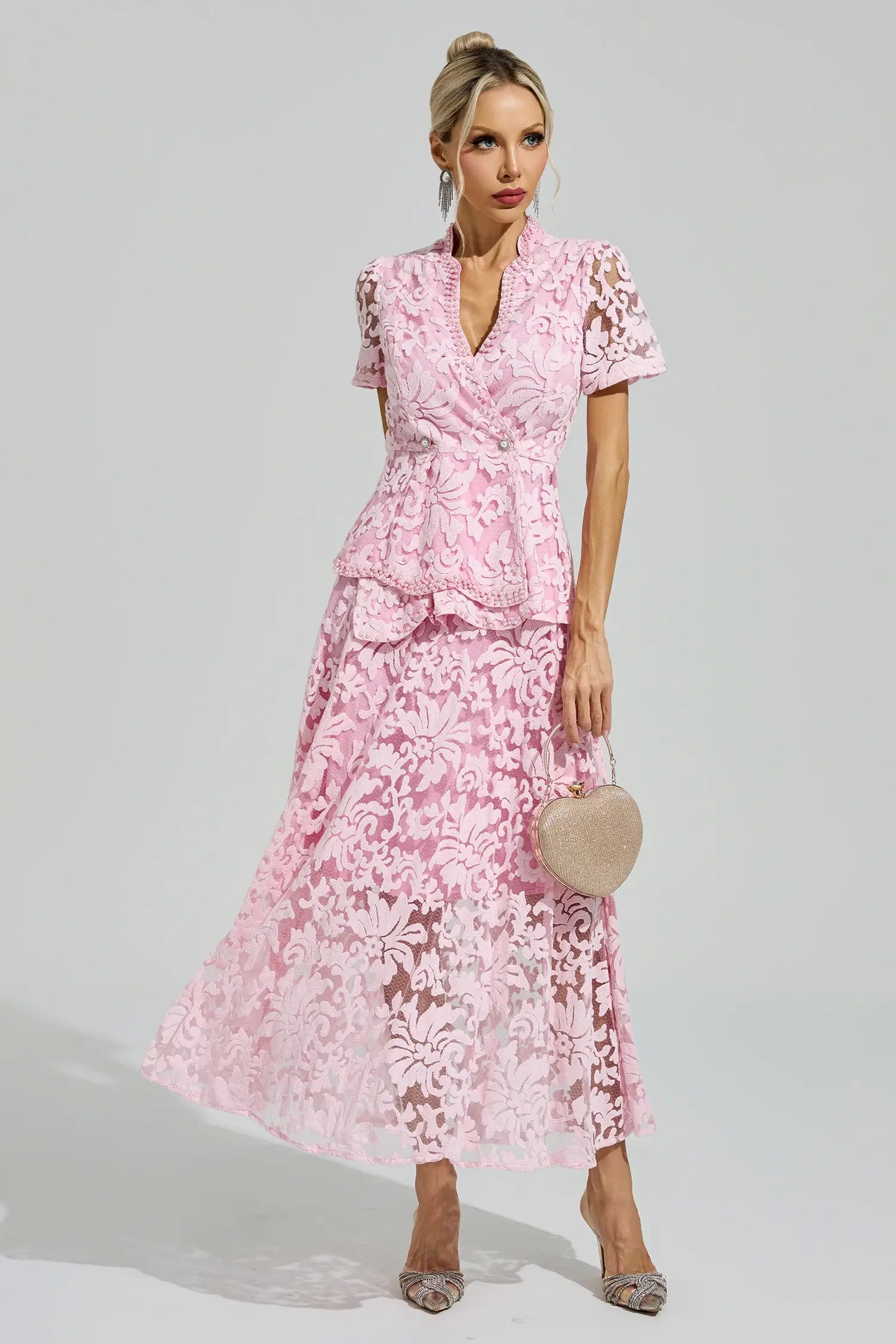 Acacia Pink Embroidered Lace Set