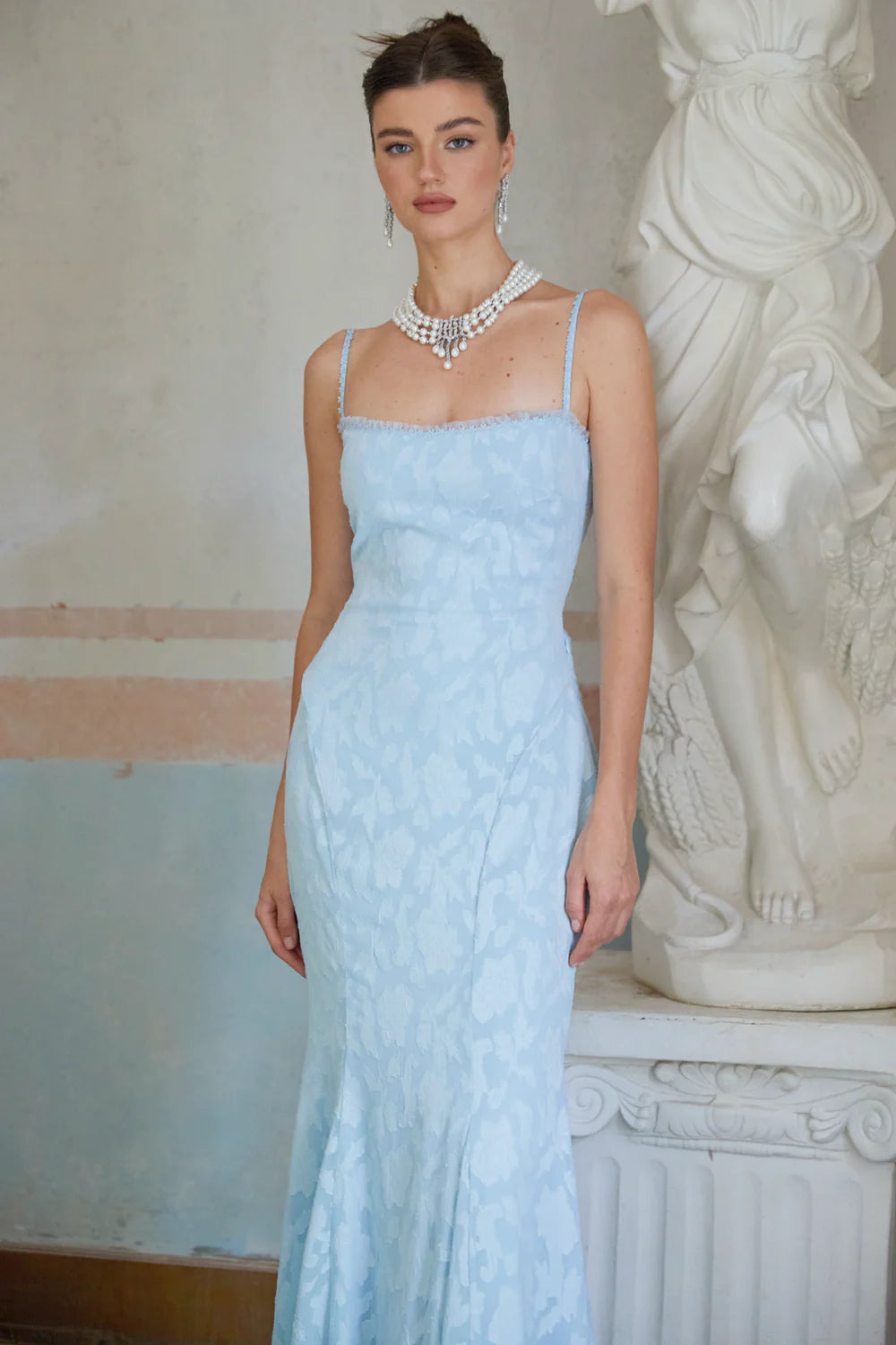 Anita Lace-up Jacquard Flared Maxi Dress