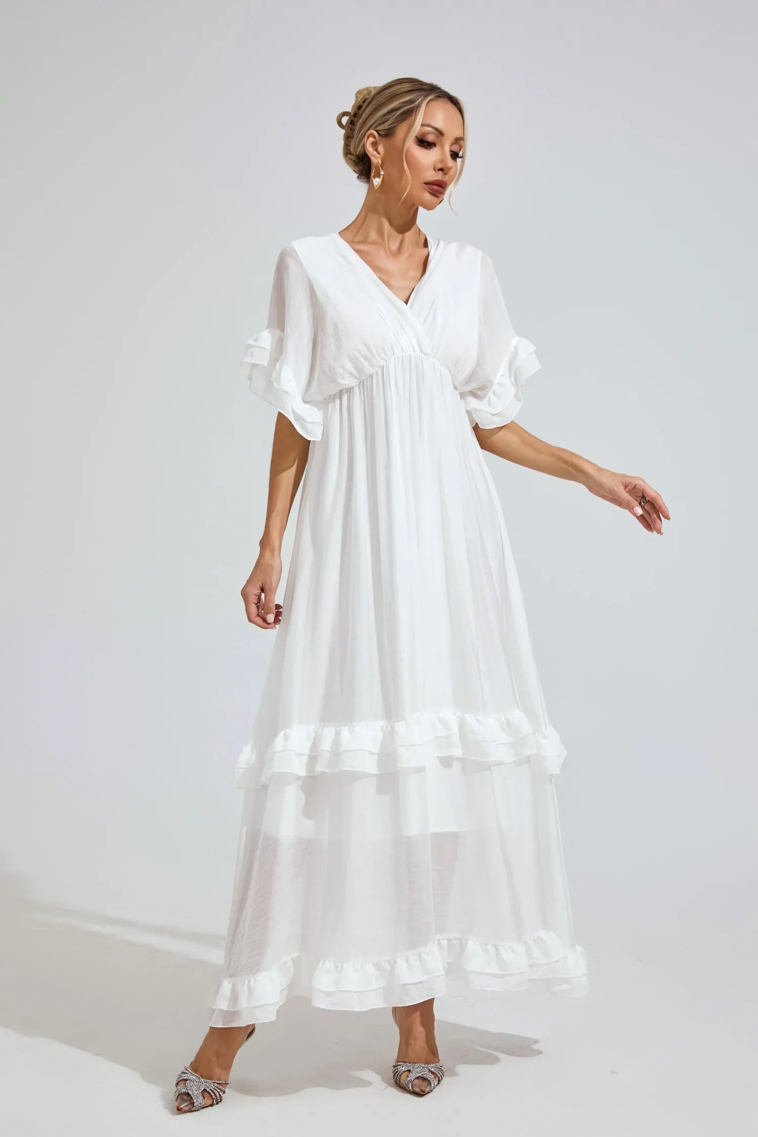Jolene White A-line Skater Maxi Dress