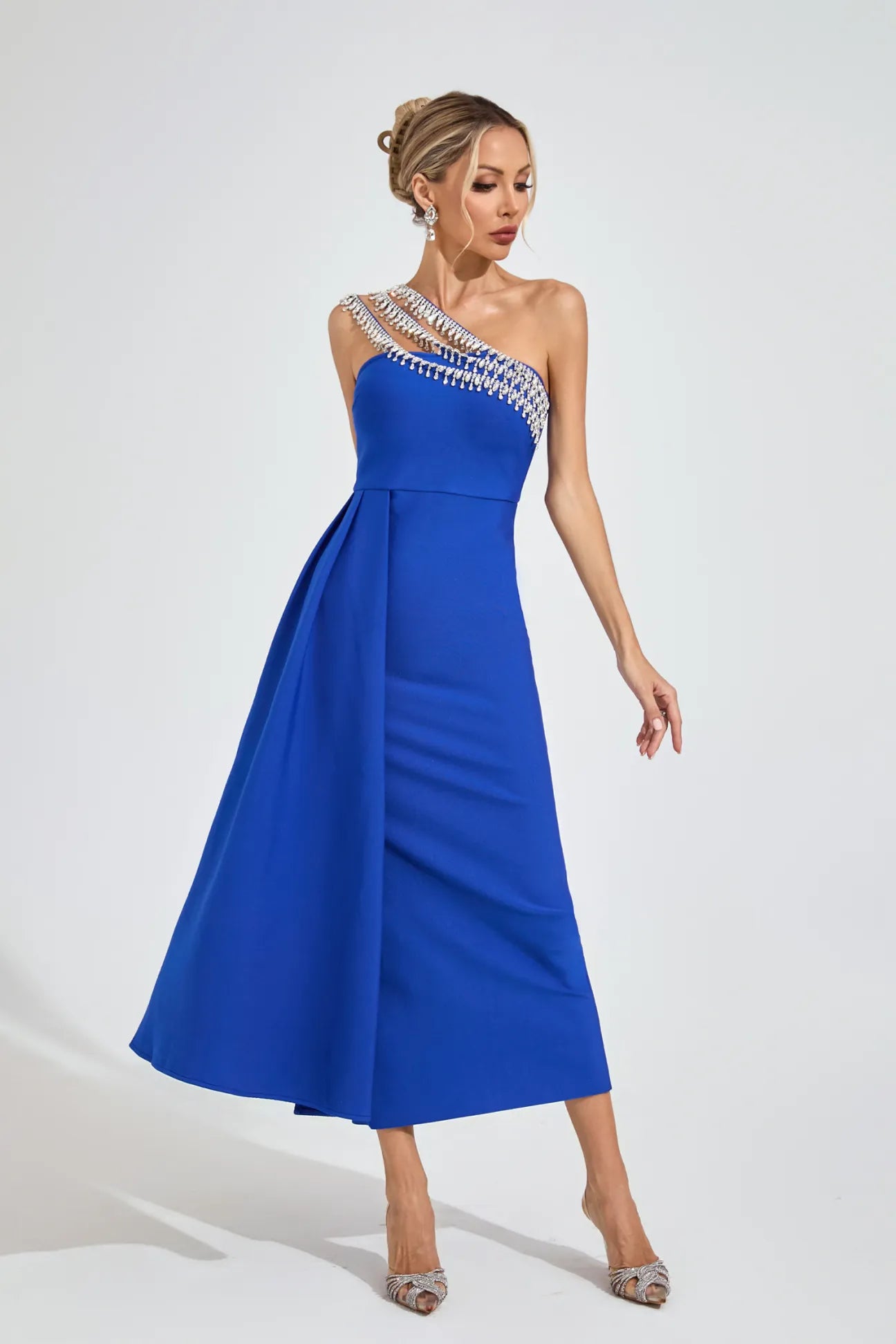 Faelis Blue Strapless Diamond Maxi Dress