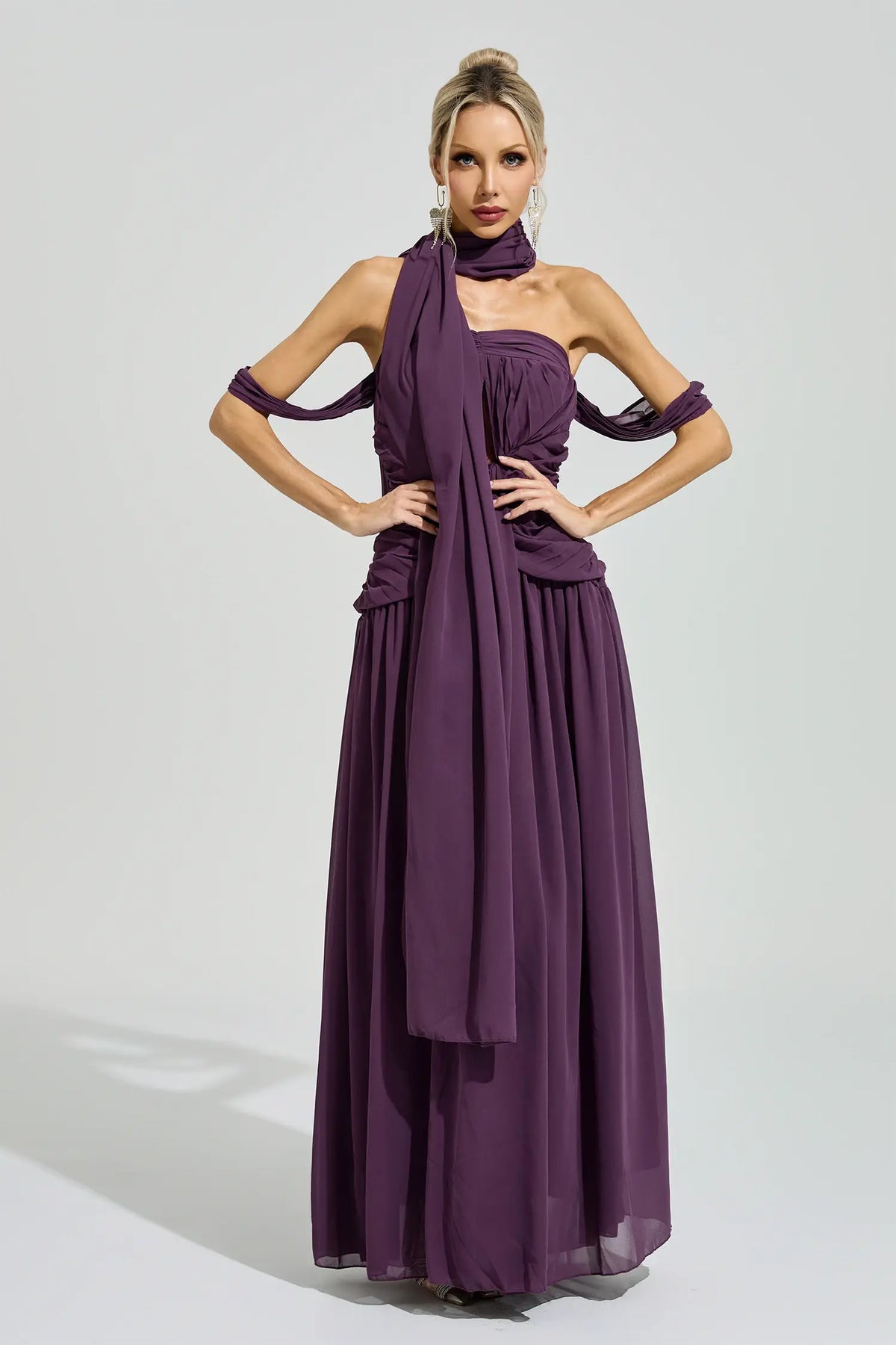 Alyssa Purple Halter Neck Maxi Dress