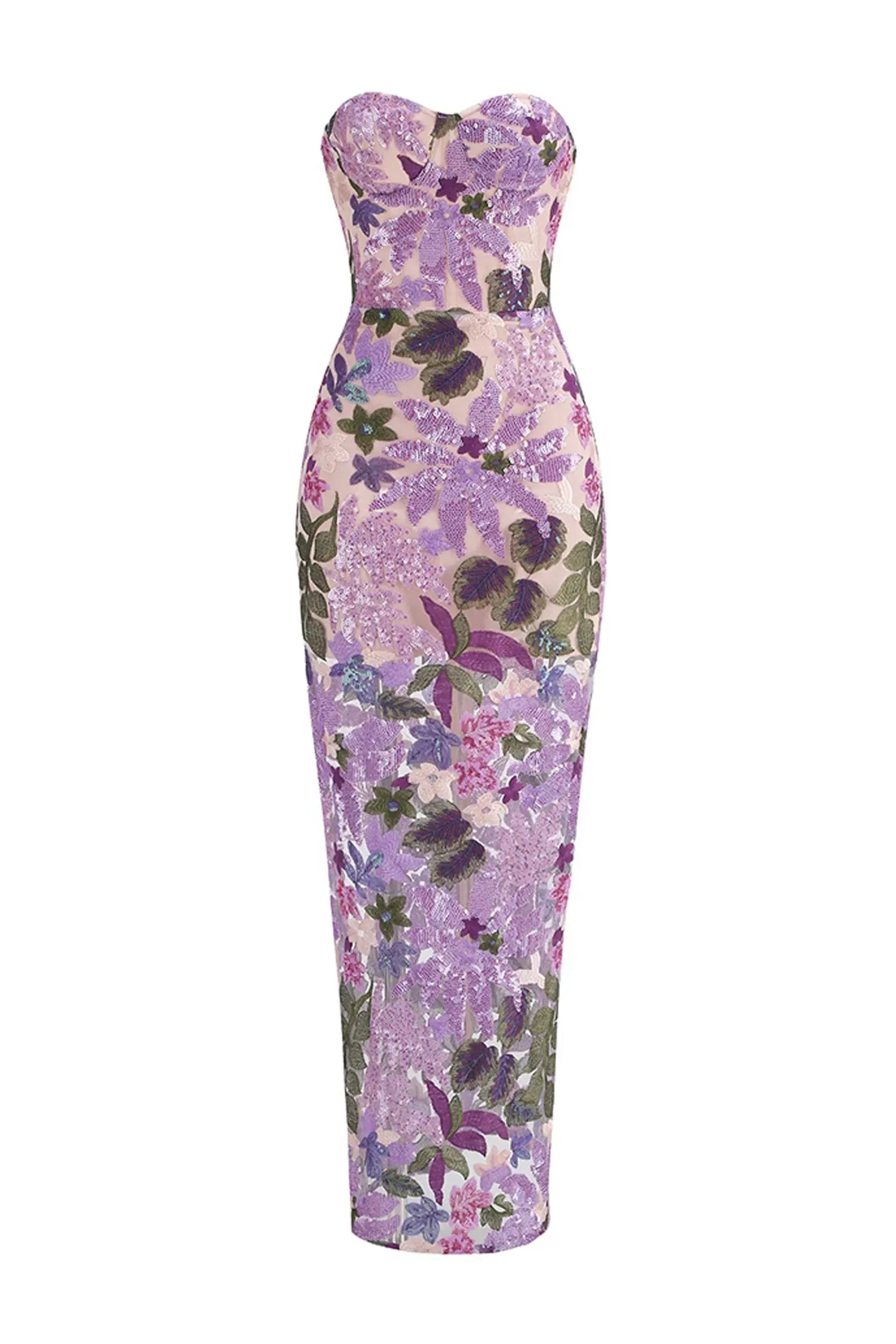 Leanna Purple Embroidered Sequins Maxi Dress