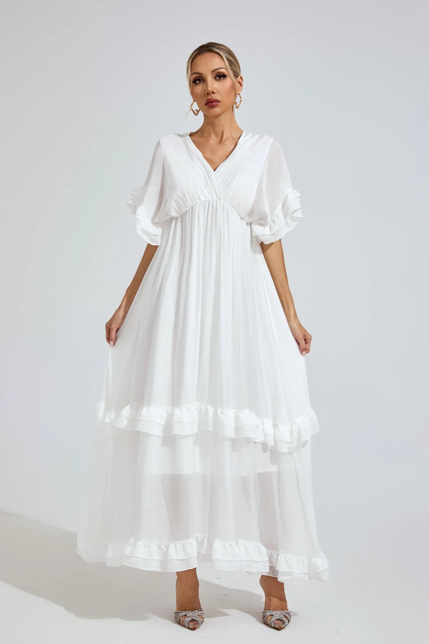 Jolene White A-line Skater Maxi Dress