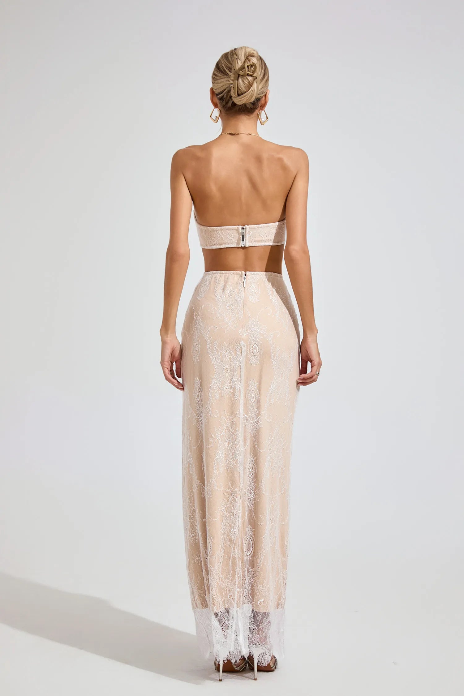 Ayodele Beige Lace Off-Shoulder Maxi Dress