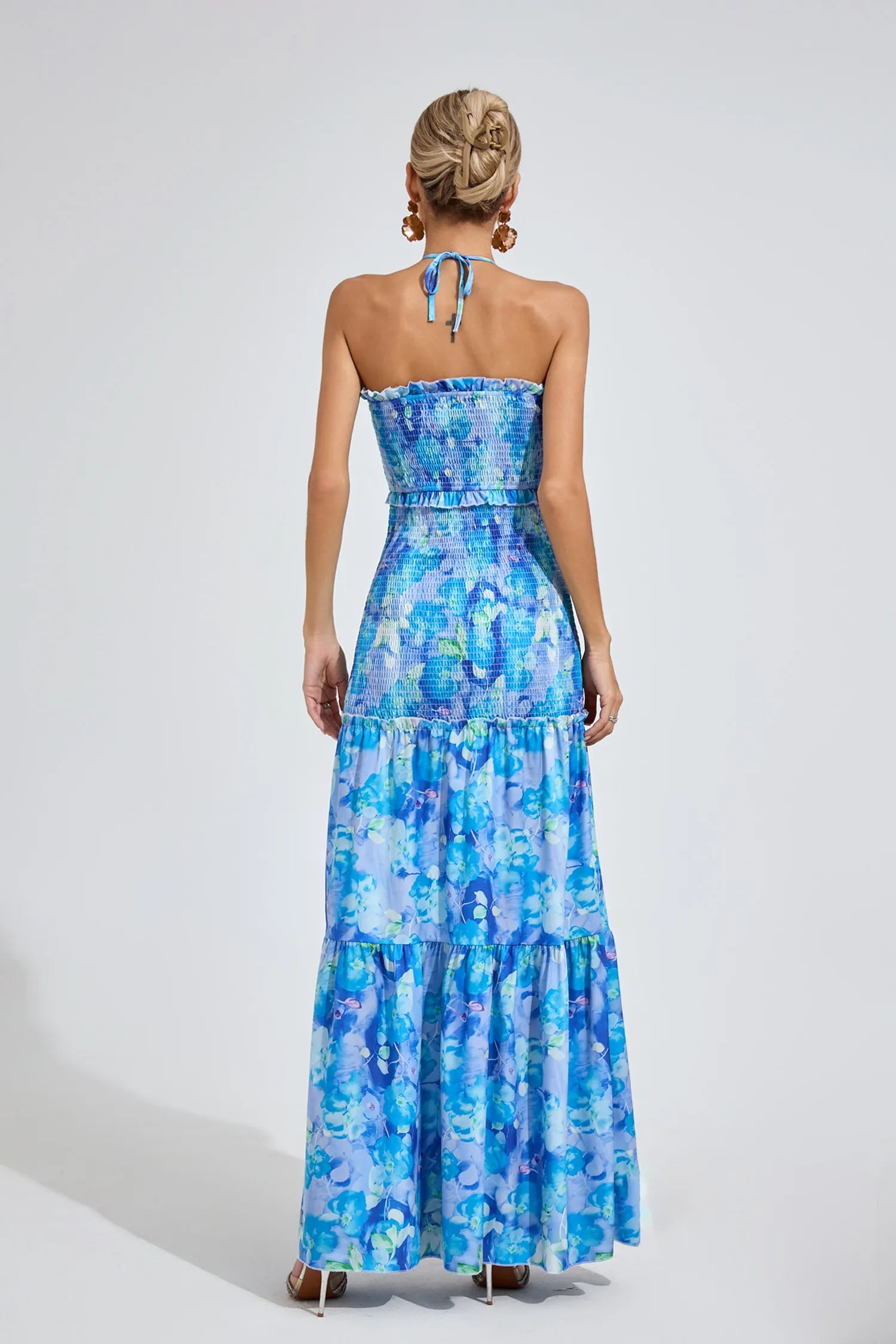 Ellison Blue Ruffle Halter Maxi Dress