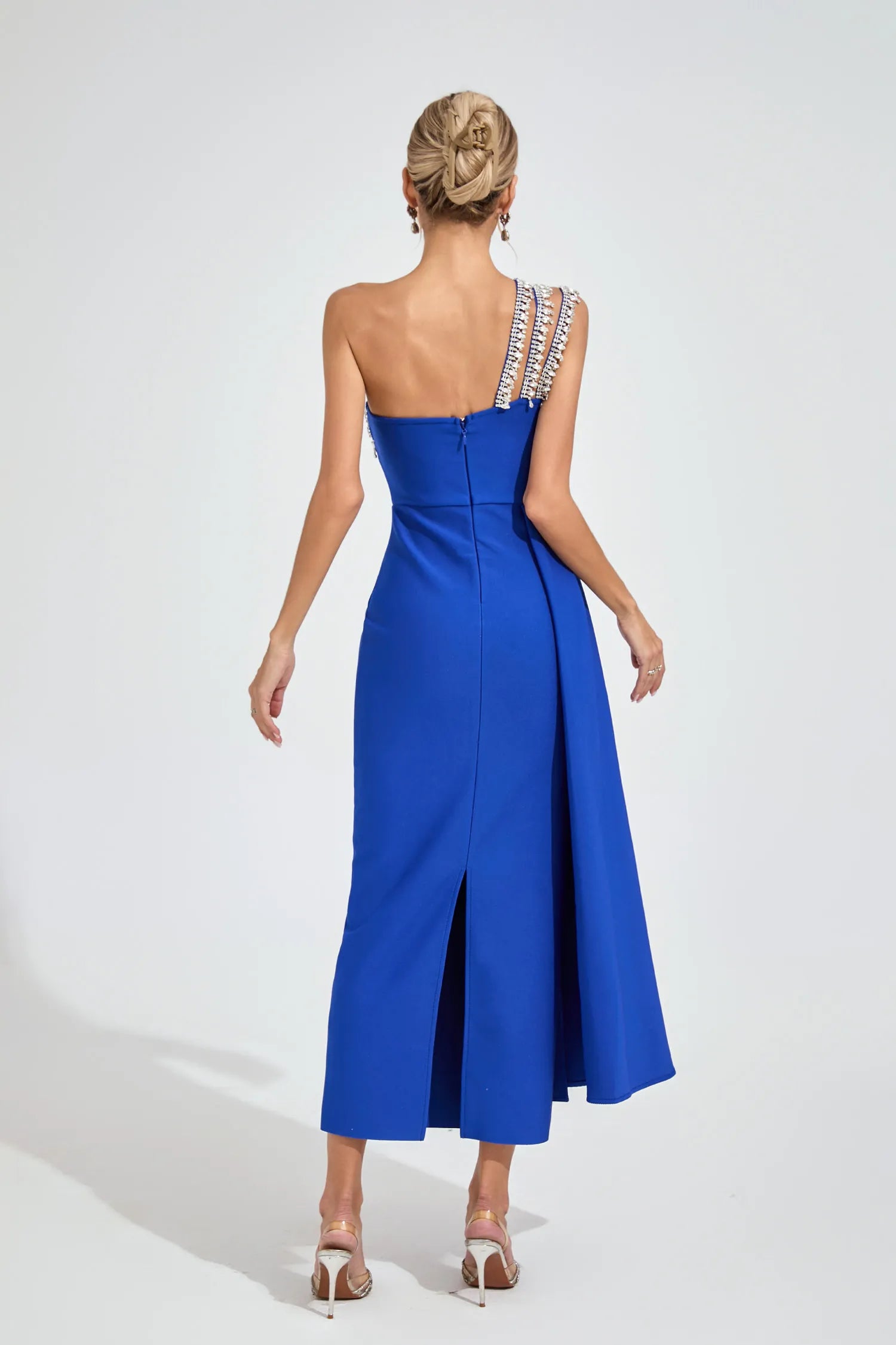 Faelis Blue Strapless Diamond Maxi Dress