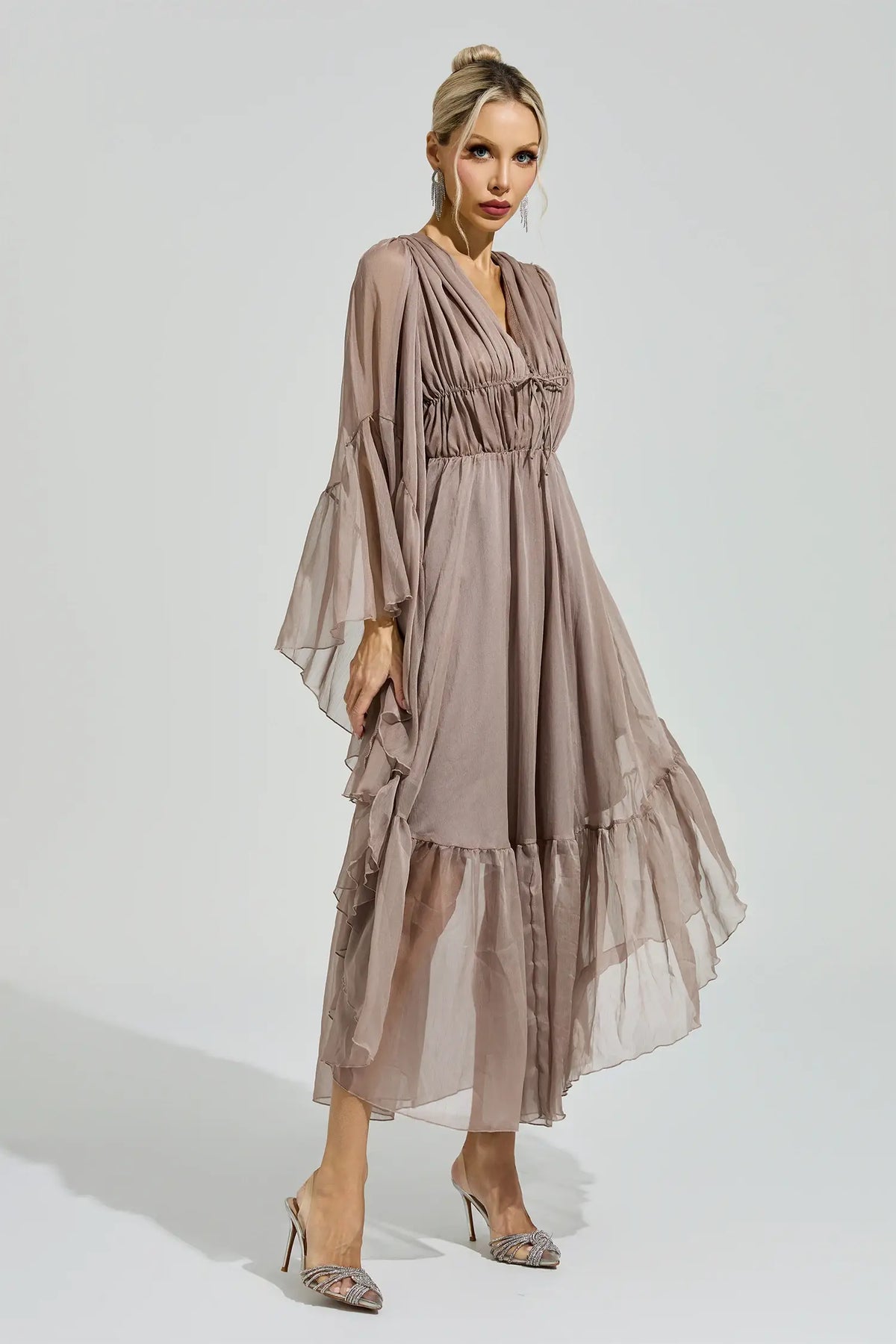 Natalia Brown Ruffle Maxi Dress