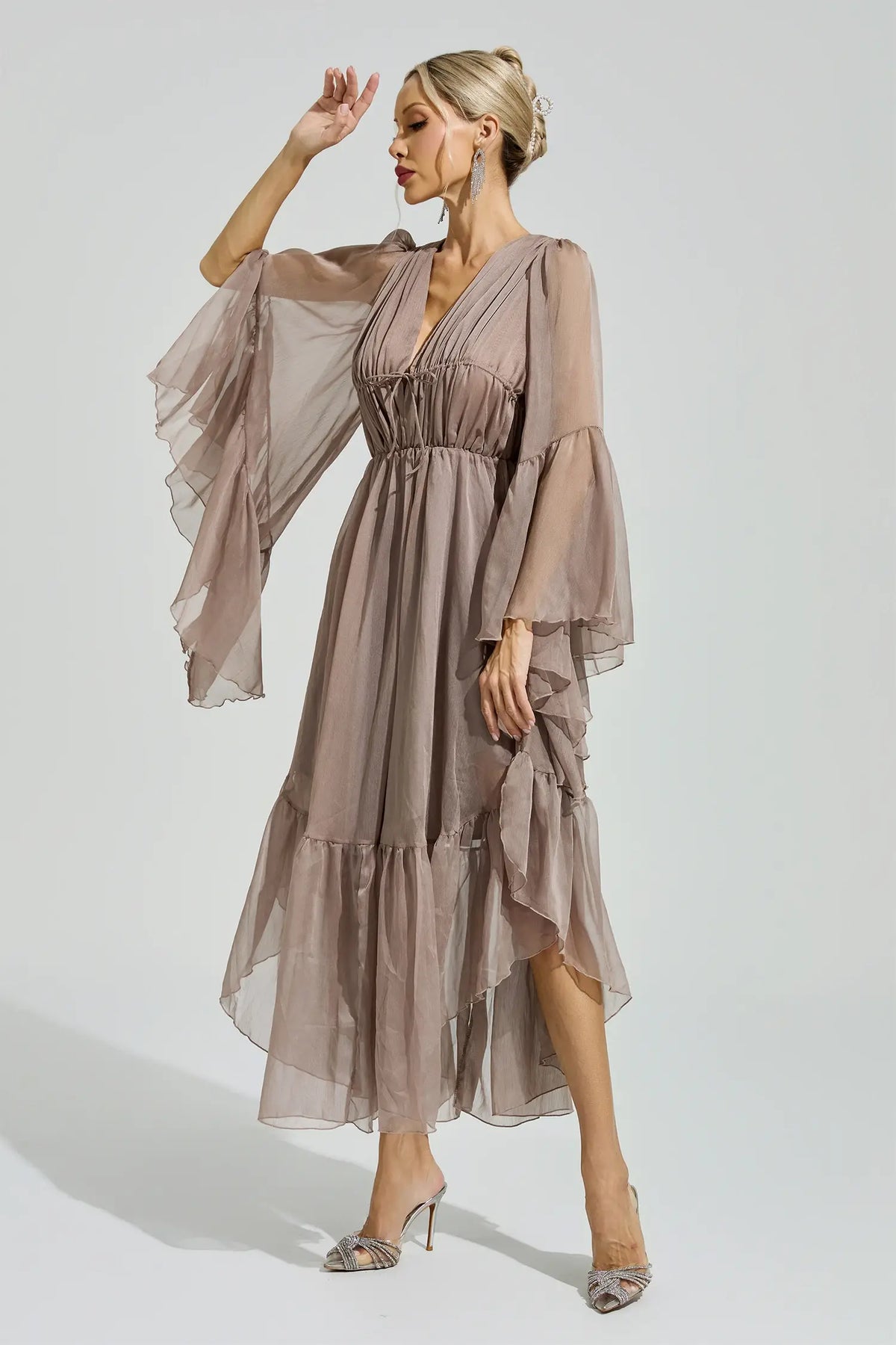 Natalia Brown Ruffle Maxi Dress