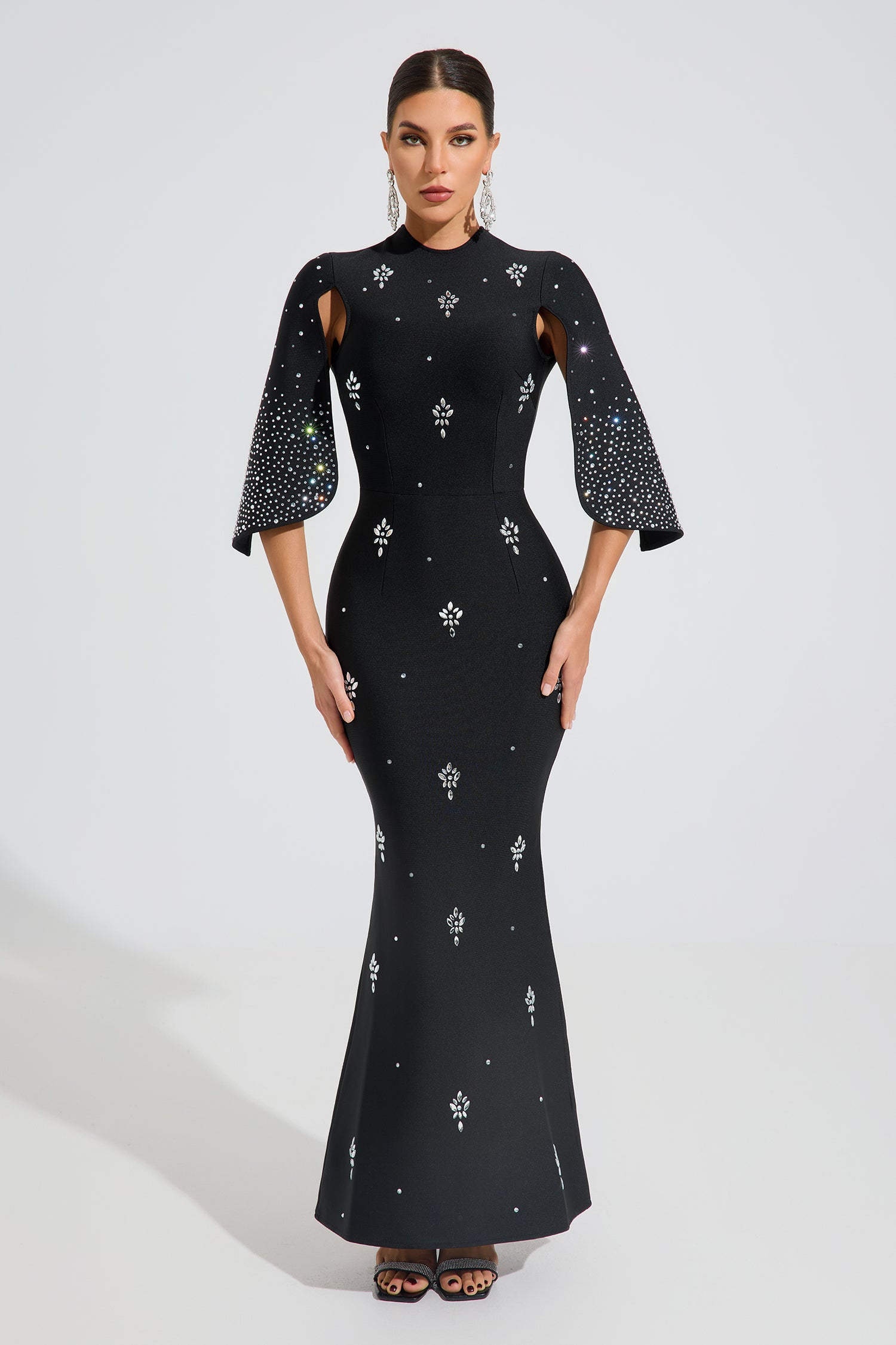 Reese Noir Crystal Elegance Maxi Dress