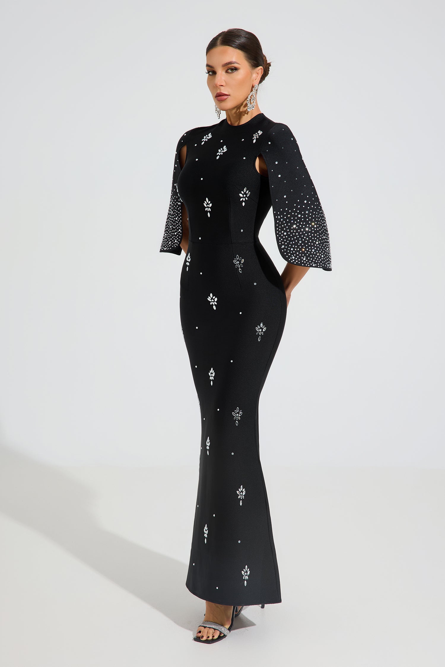 Reese Noir Crystal Elegance Maxi Dress