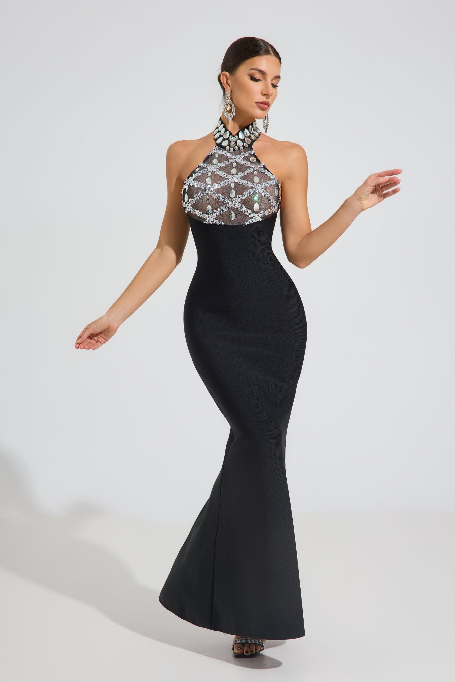 Elune Crystal Halter Maxi Dress