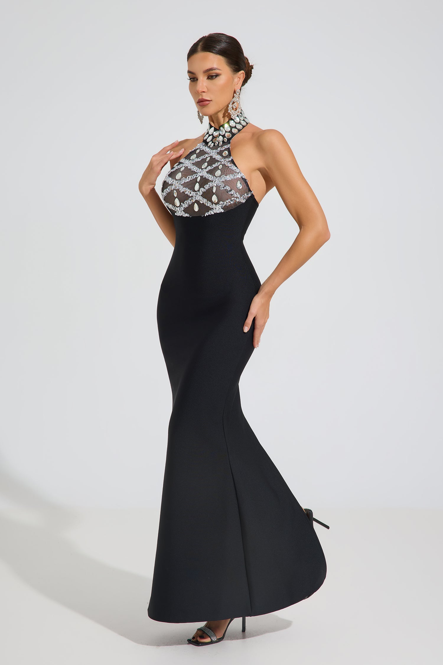 Elune Crystal Halter Maxi Dress