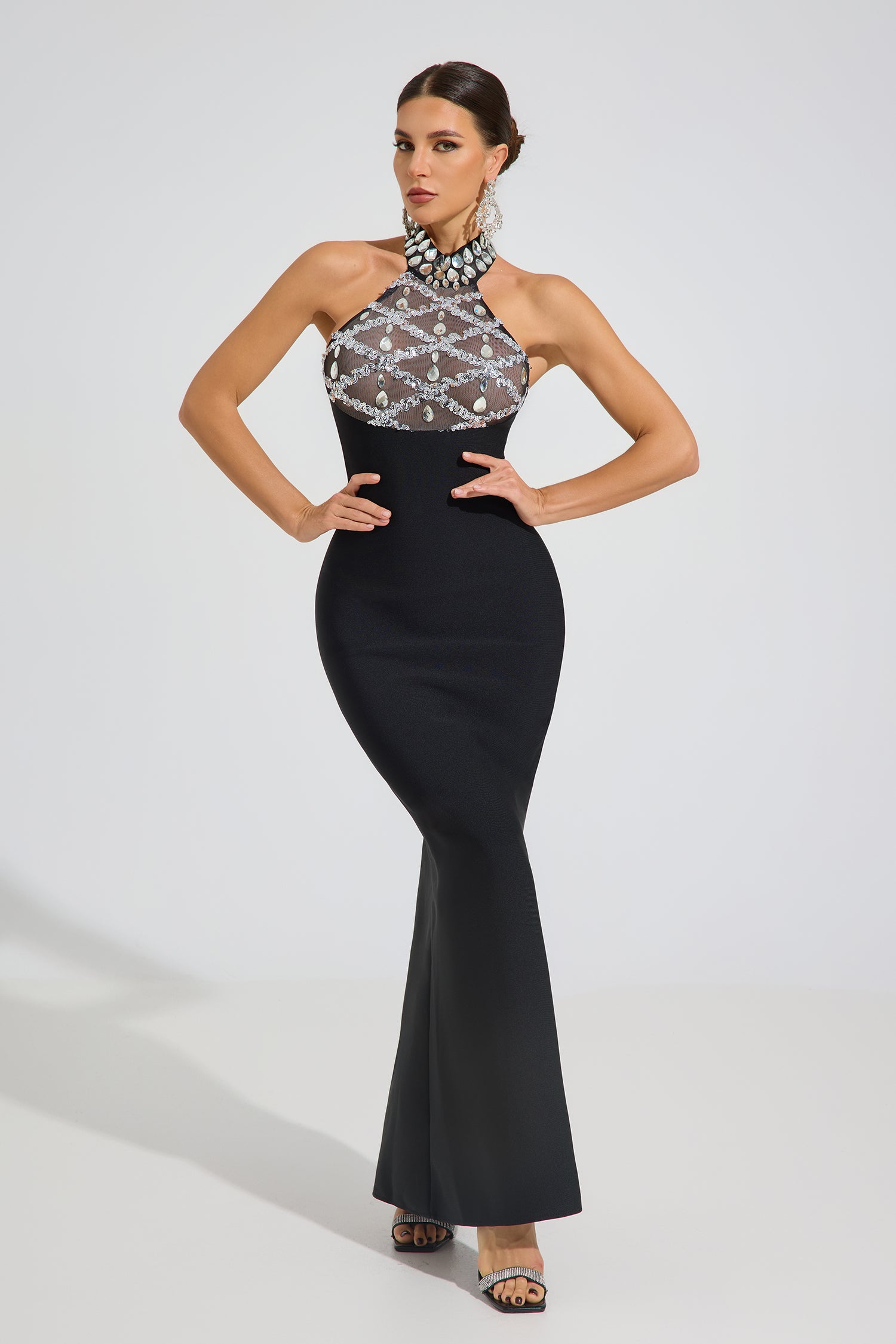 Elune Crystal Halter Maxi Dress