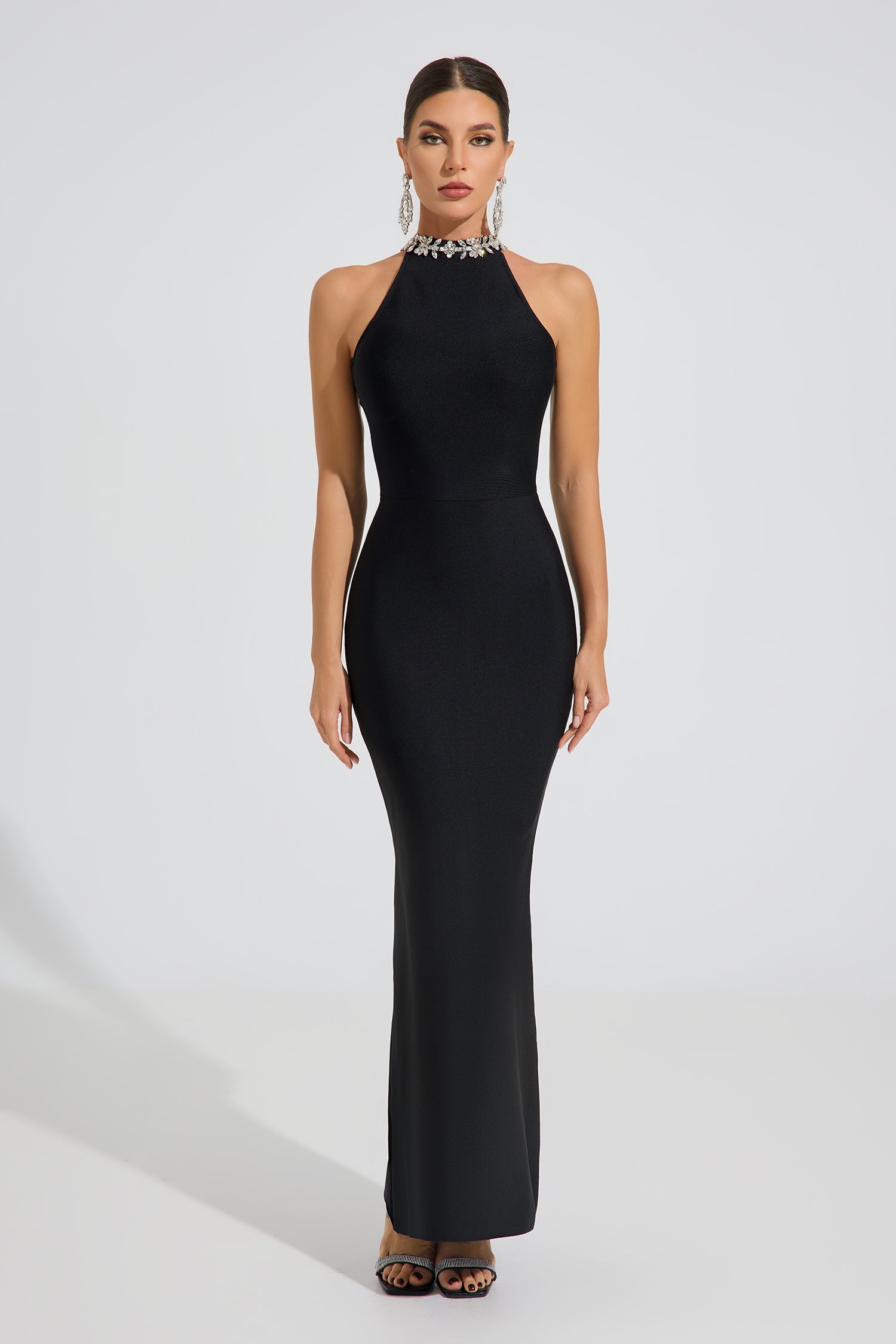 Veronica Noir Halter Maxi Dress