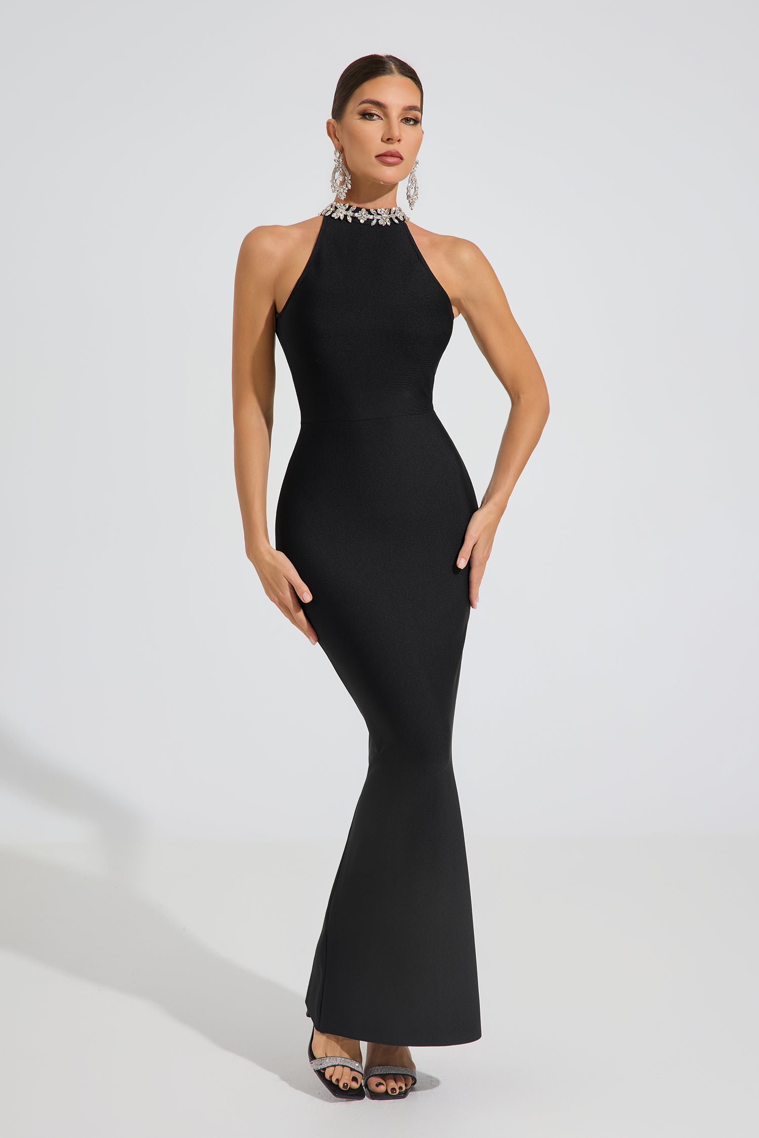 Veronica Noir Halter Maxi Dress