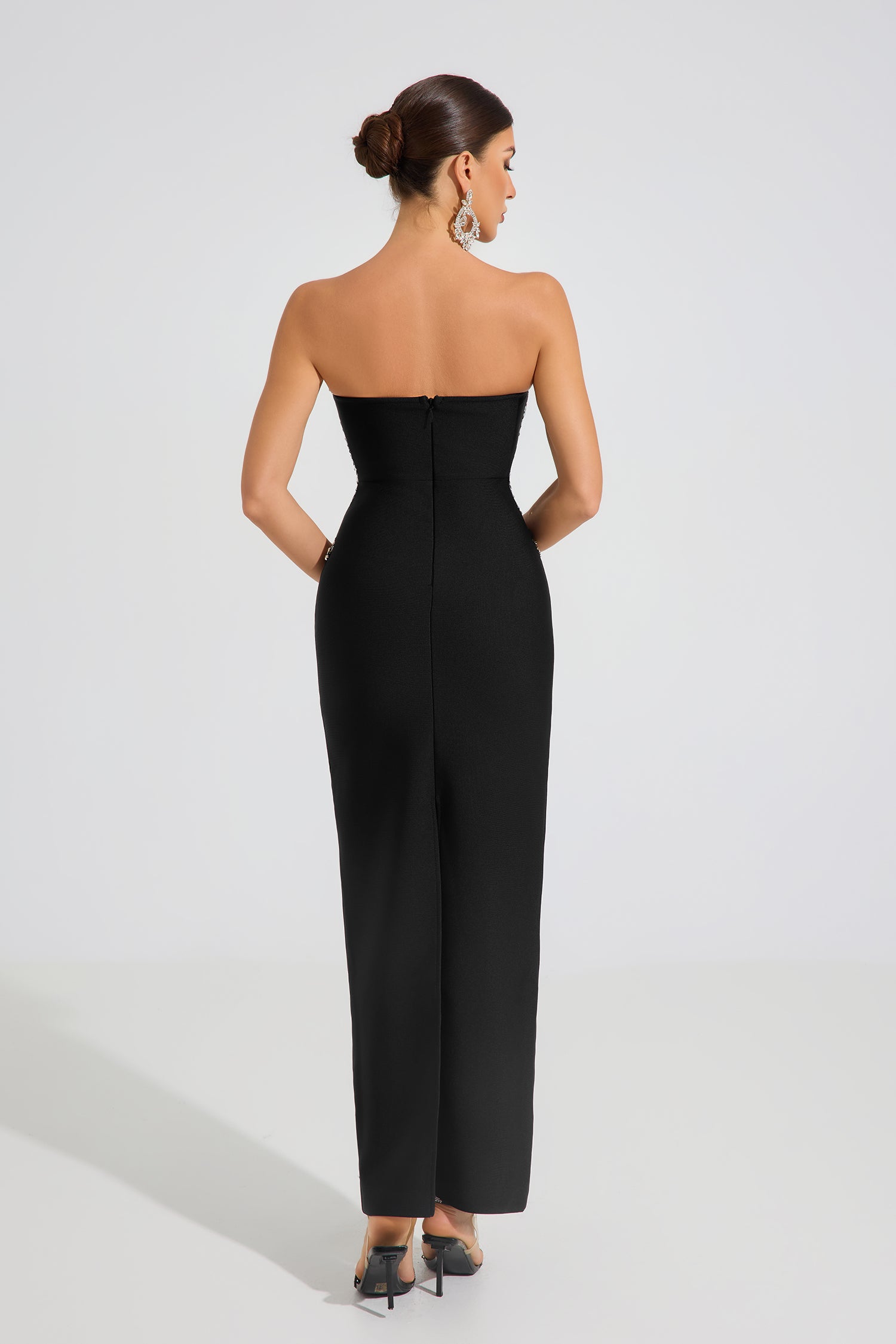 Elune Crystal Noir Strapless Maxi Dress