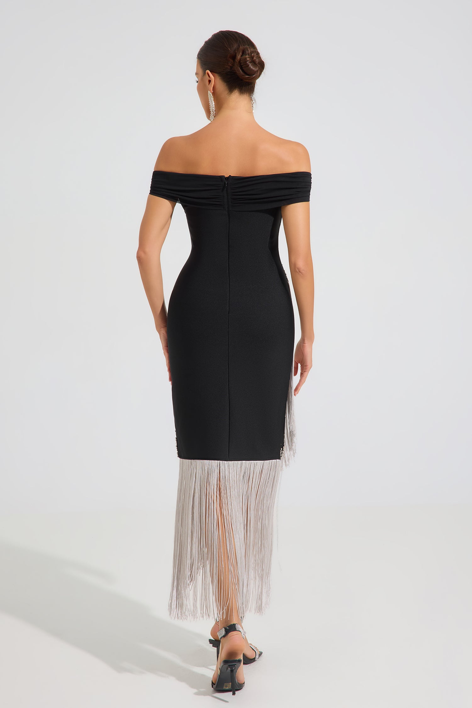 Vanthe silver Fringe Elegance Midi Dress