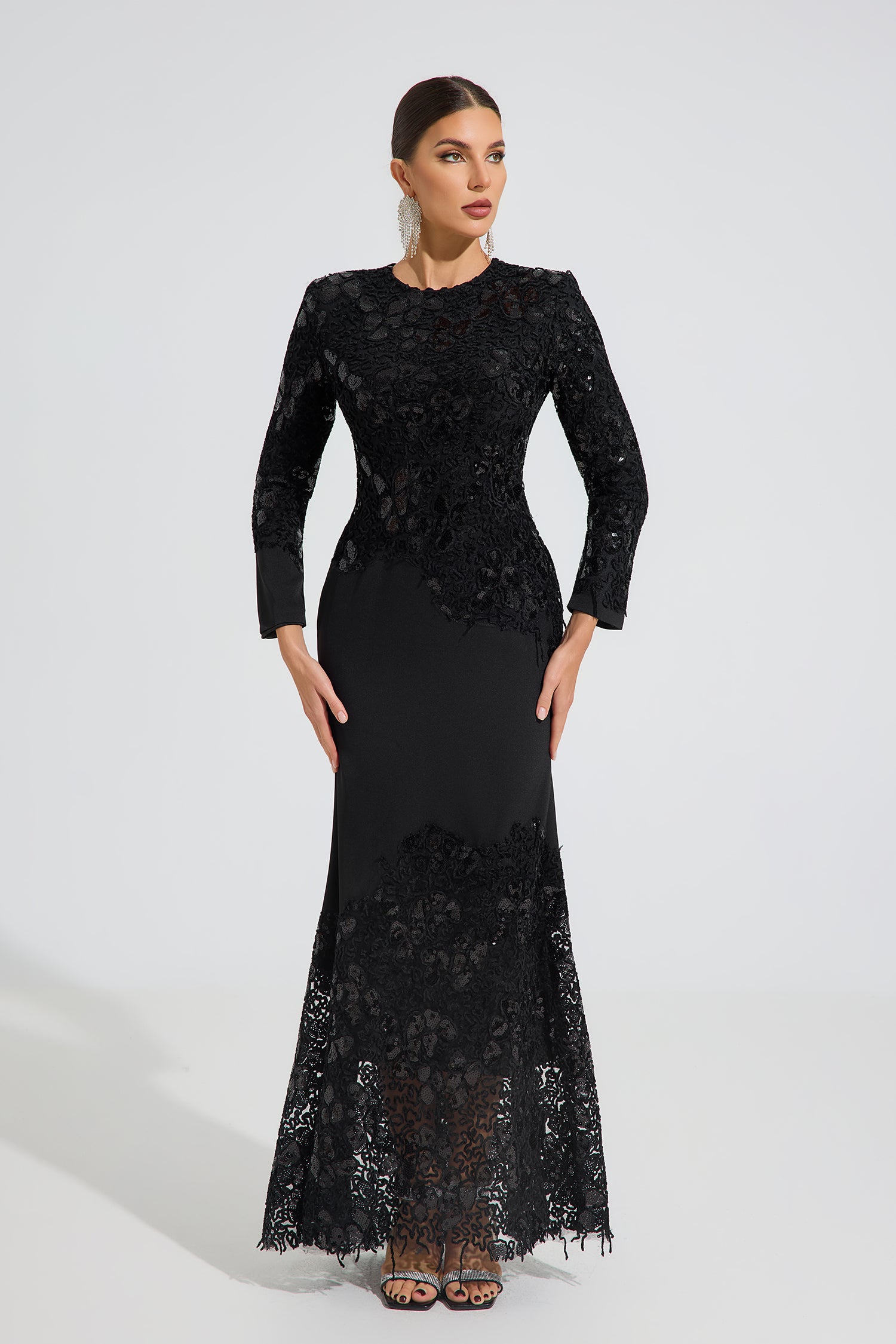Charito Noir Elegance Lace Maxi Dress