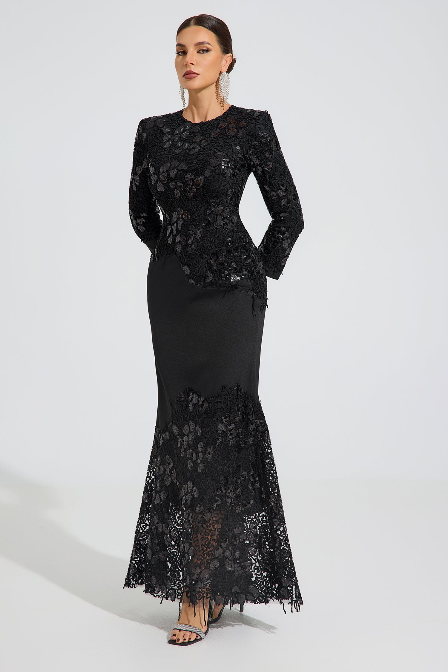 Charito Noir Elegance Lace Maxi Dress