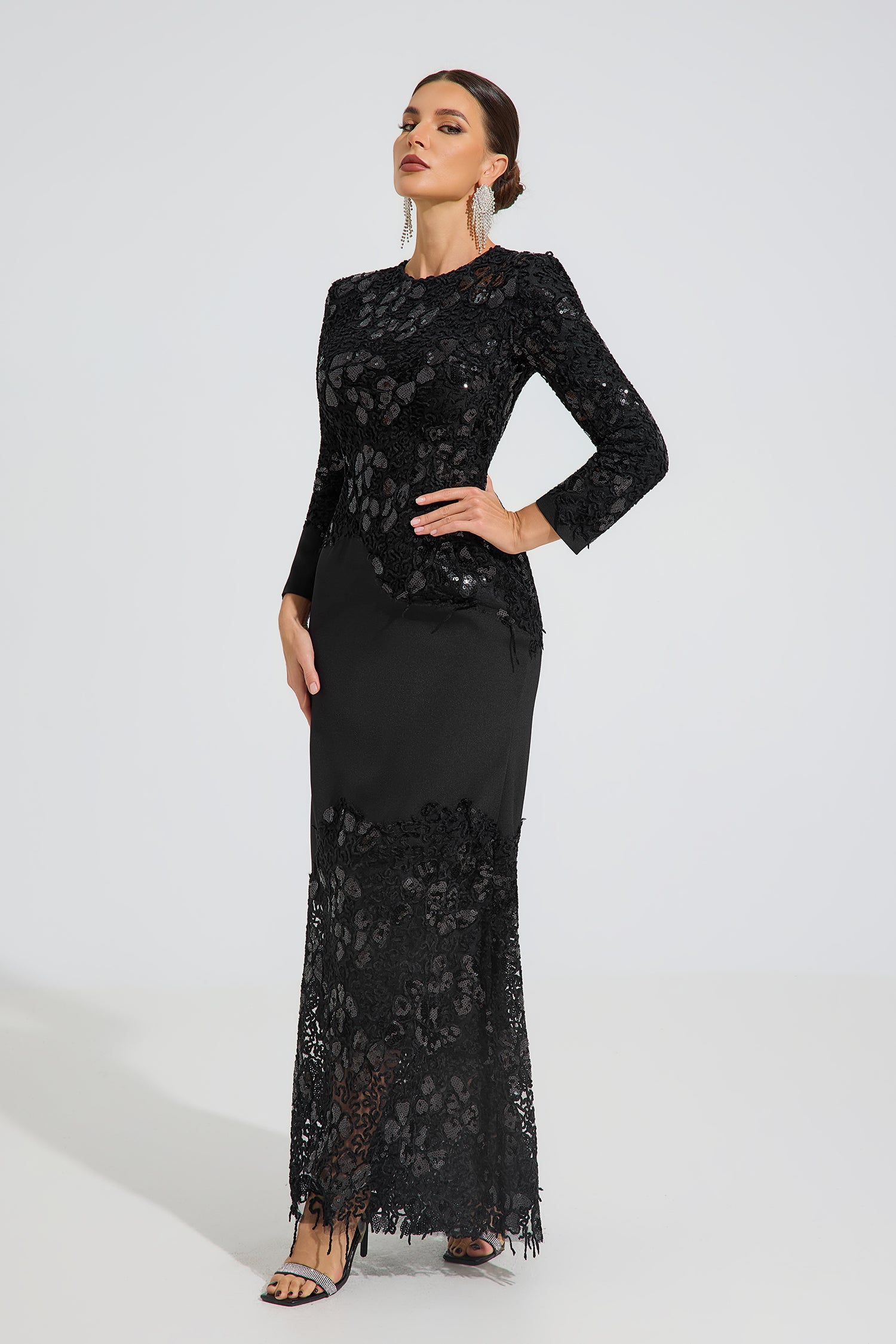 Charito Noir Elegance Lace Maxi Dress