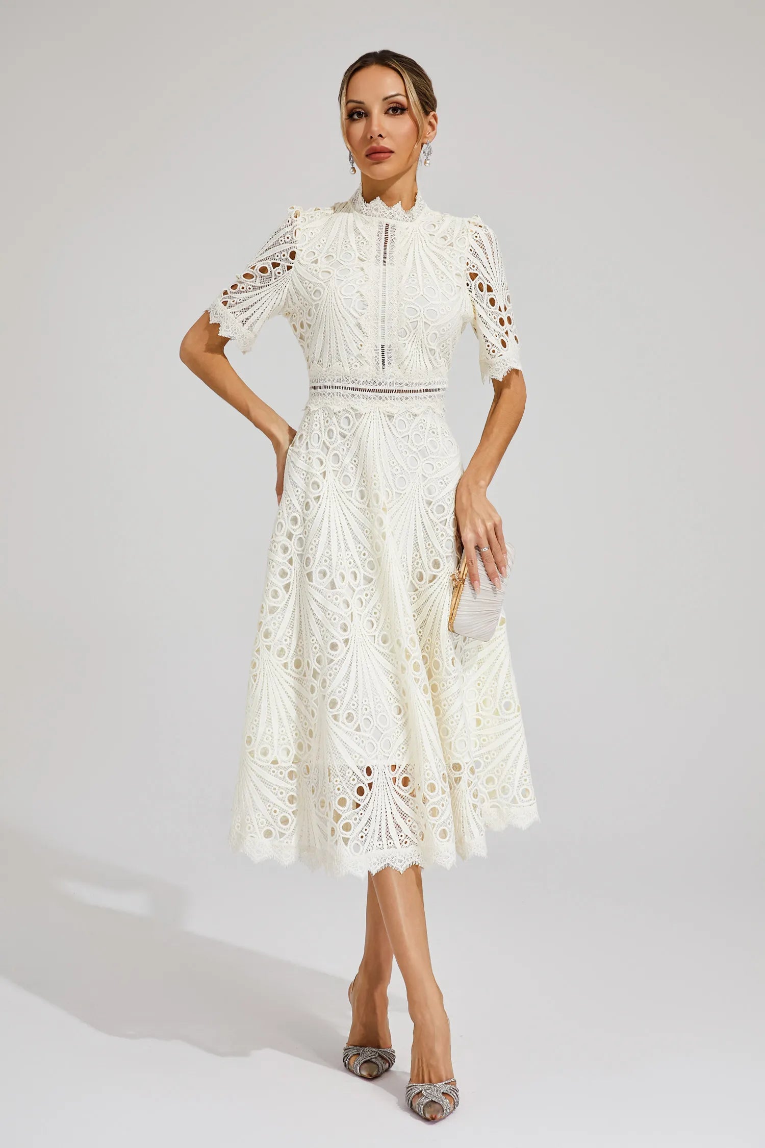 Shaylah White Lace Midi Dress