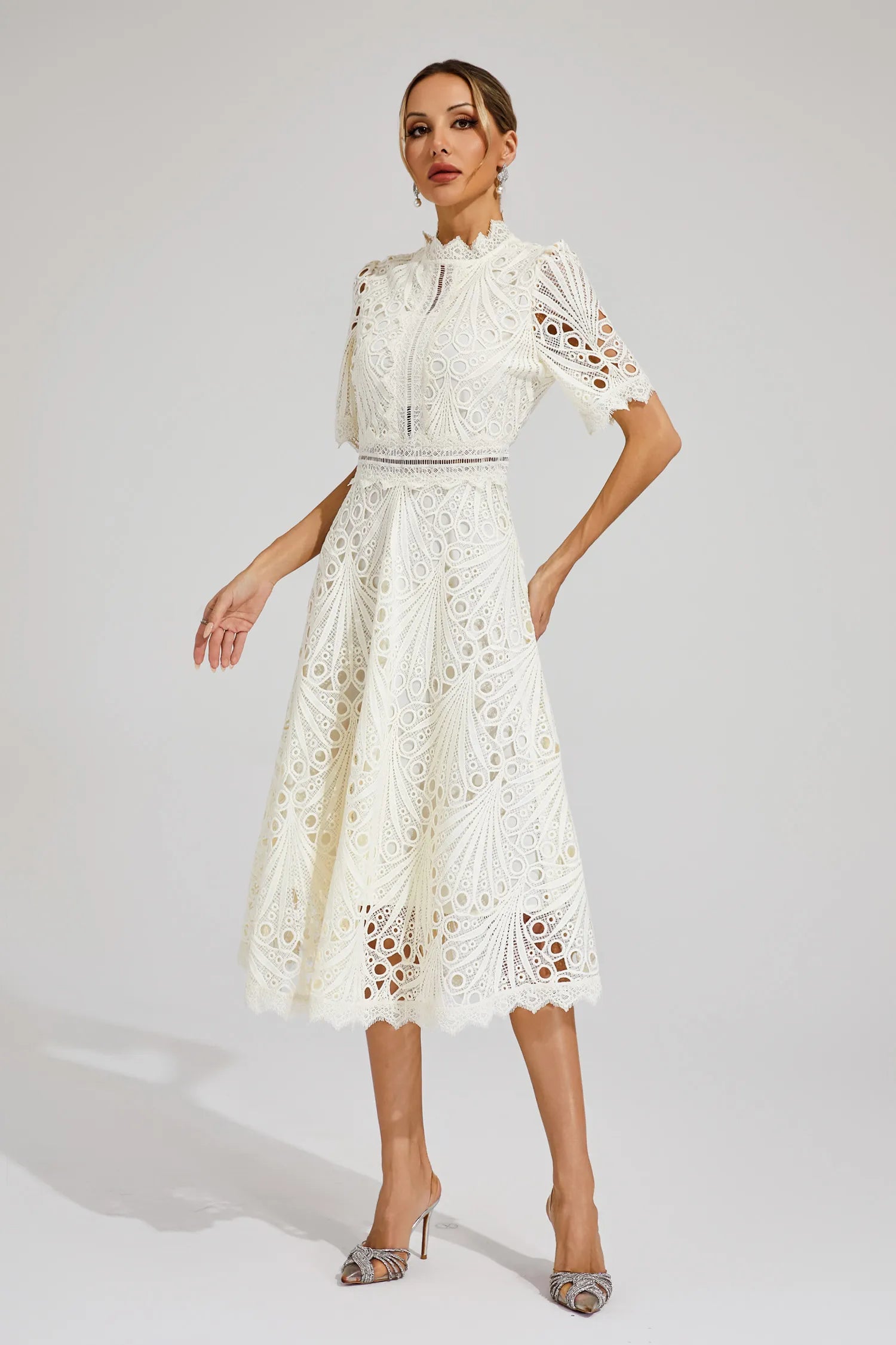 Shaylah White Lace Midi Dress