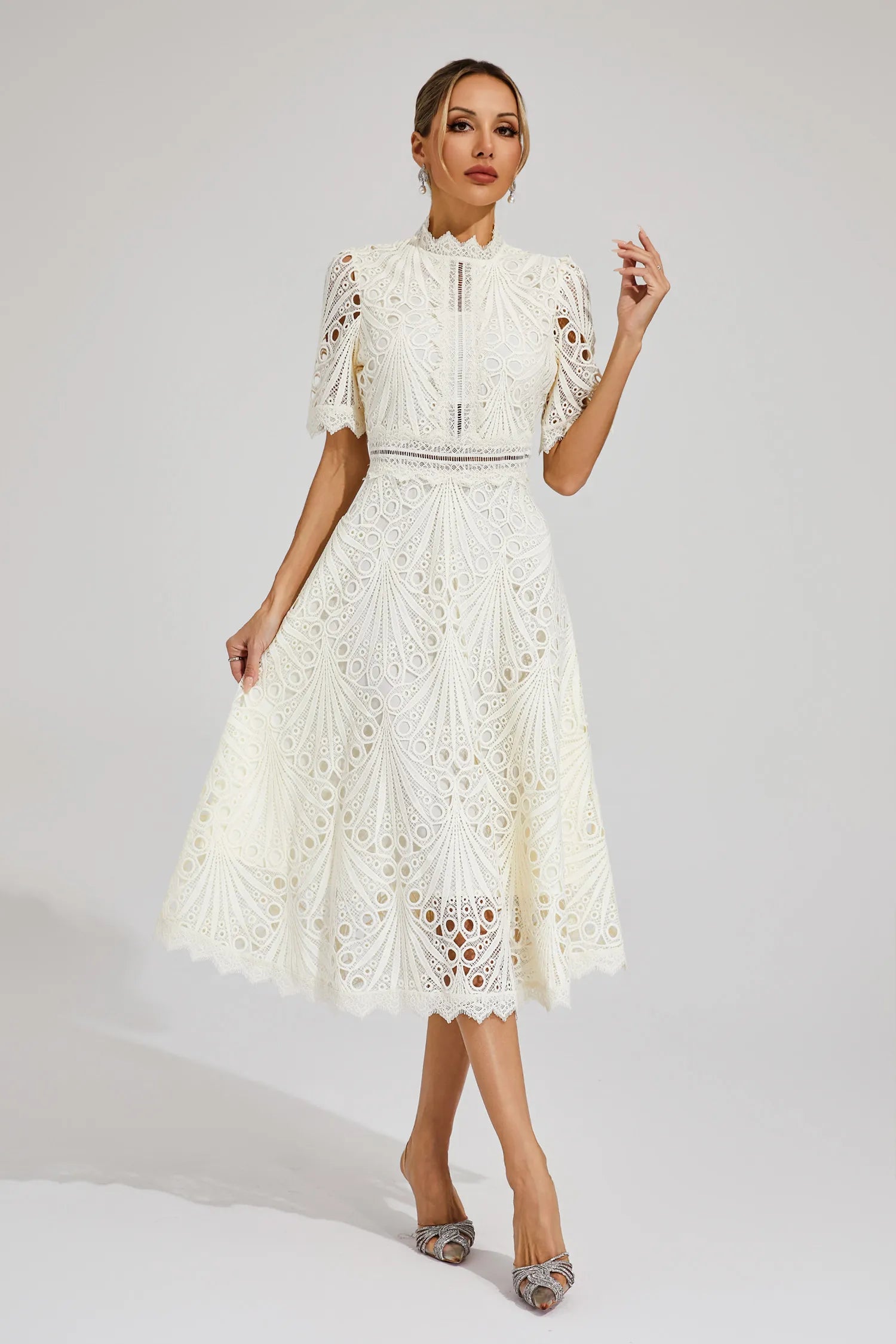 Shaylah White Lace Midi Dress