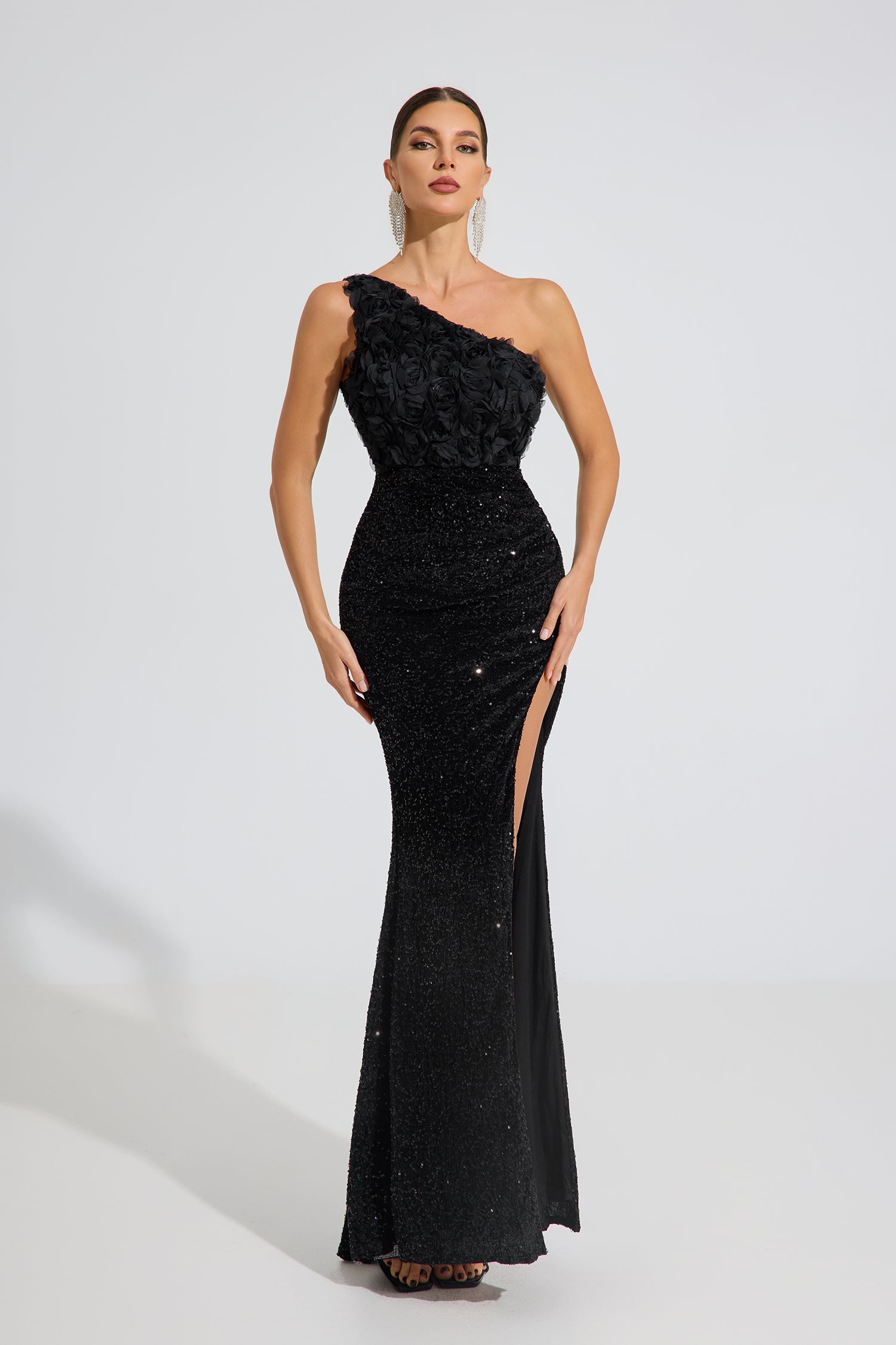 Kris Midnight Bloom One-Shoulder Maxi Dress