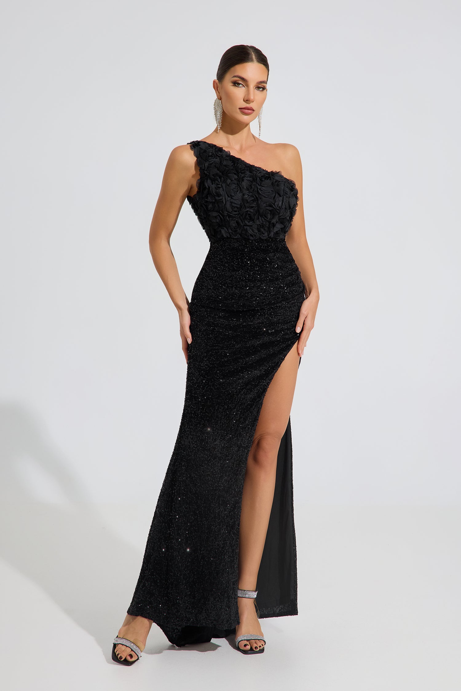 Kris Midnight Bloom One-Shoulder Maxi Dress