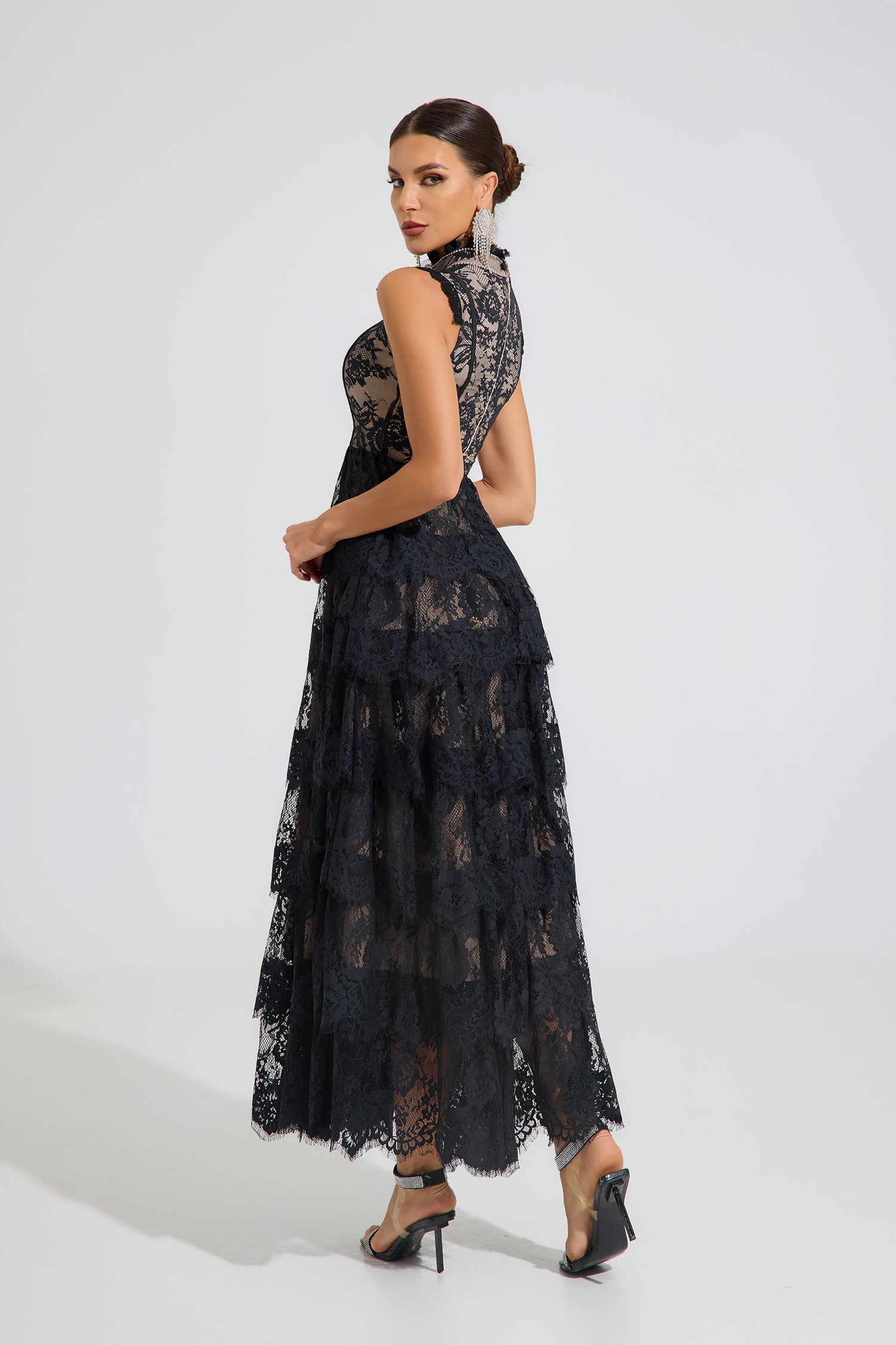Daphne Midnight Lace Tiered Maxi Dress