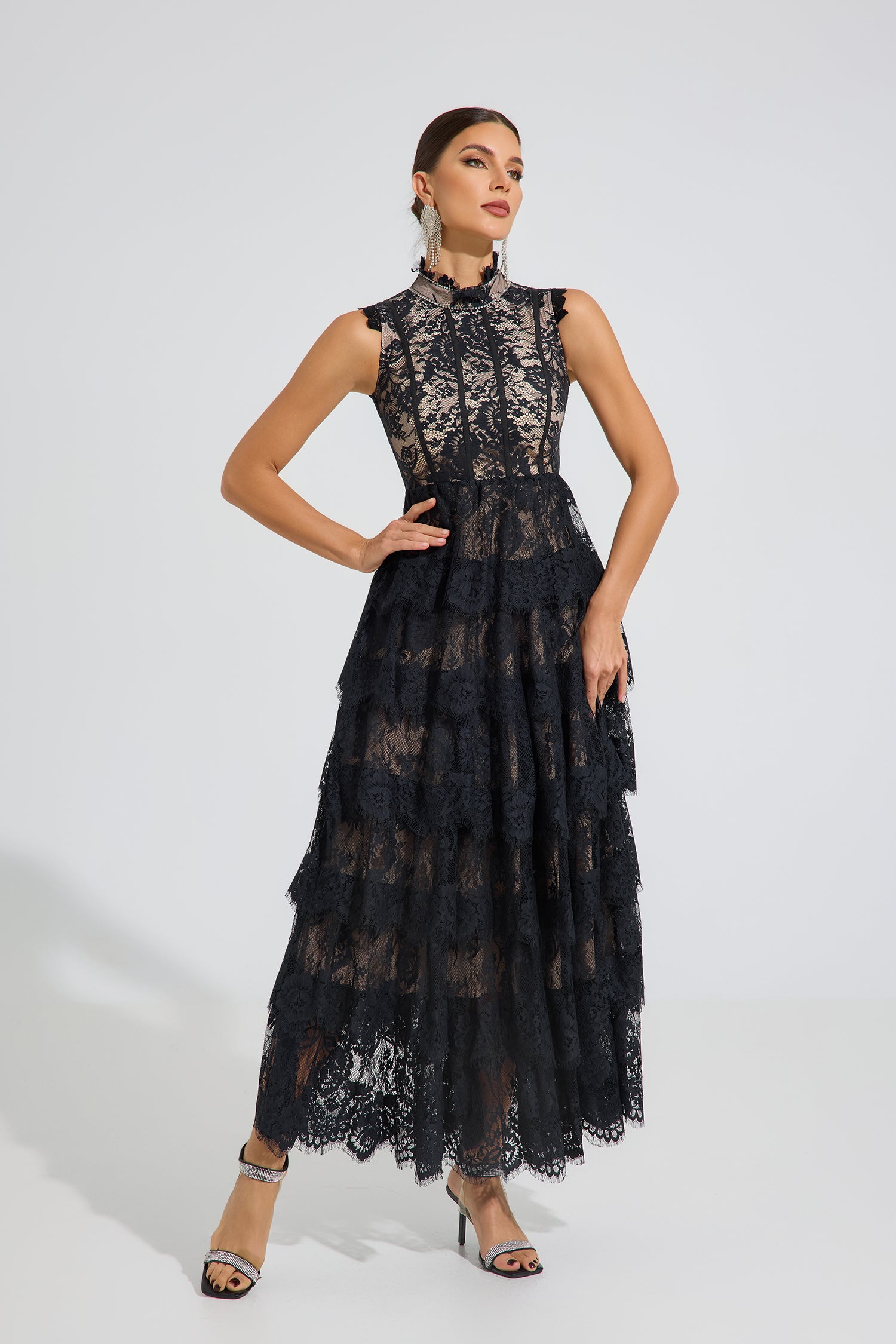 Daphne Midnight Lace Tiered Maxi Dress