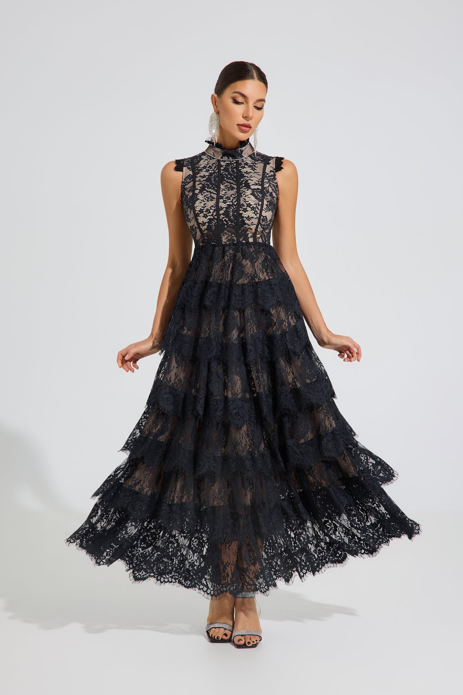 Daphne Midnight Lace Tiered Maxi Dress