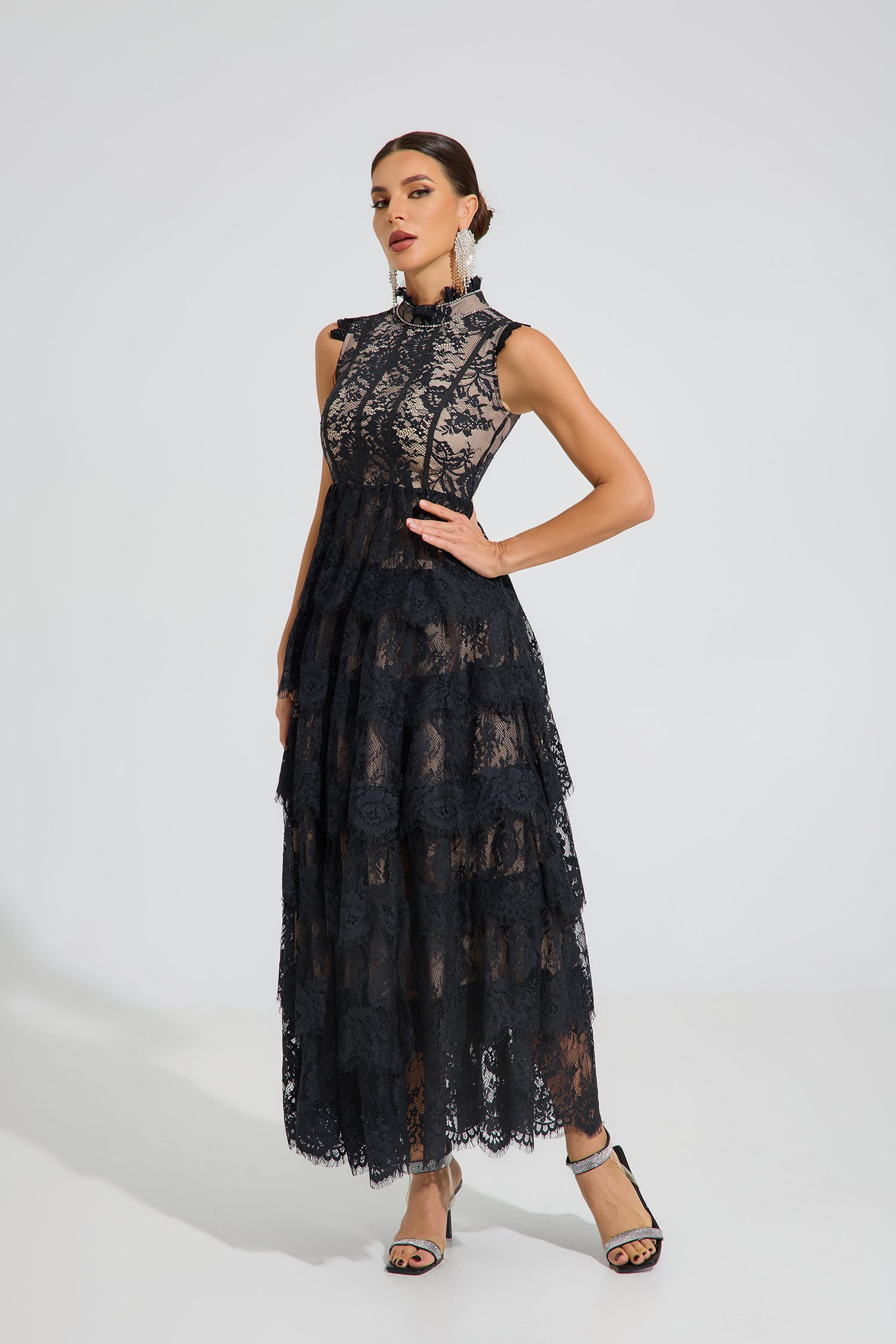 Daphne Midnight Lace Tiered Maxi Dress