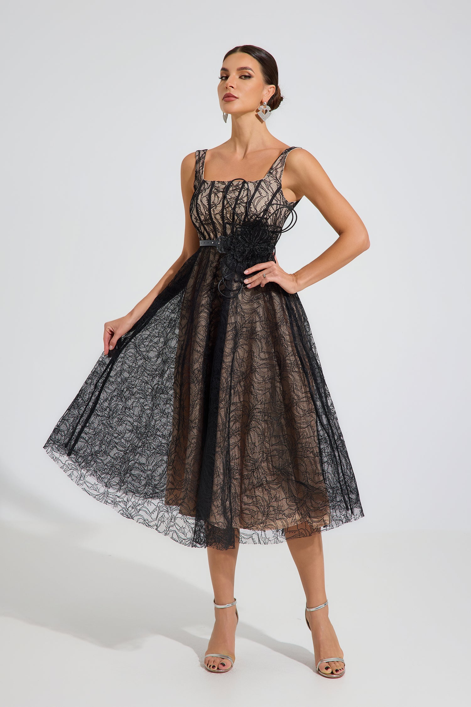 Onyxia Noir Enchant Lace Midi Dress