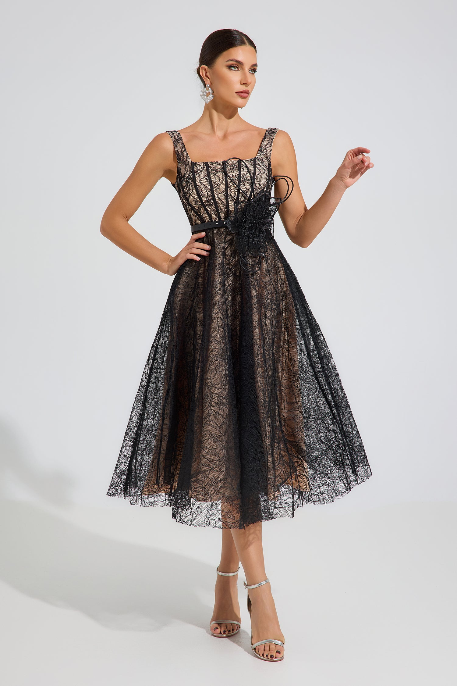 Onyxia Noir Enchant Lace Midi Dress