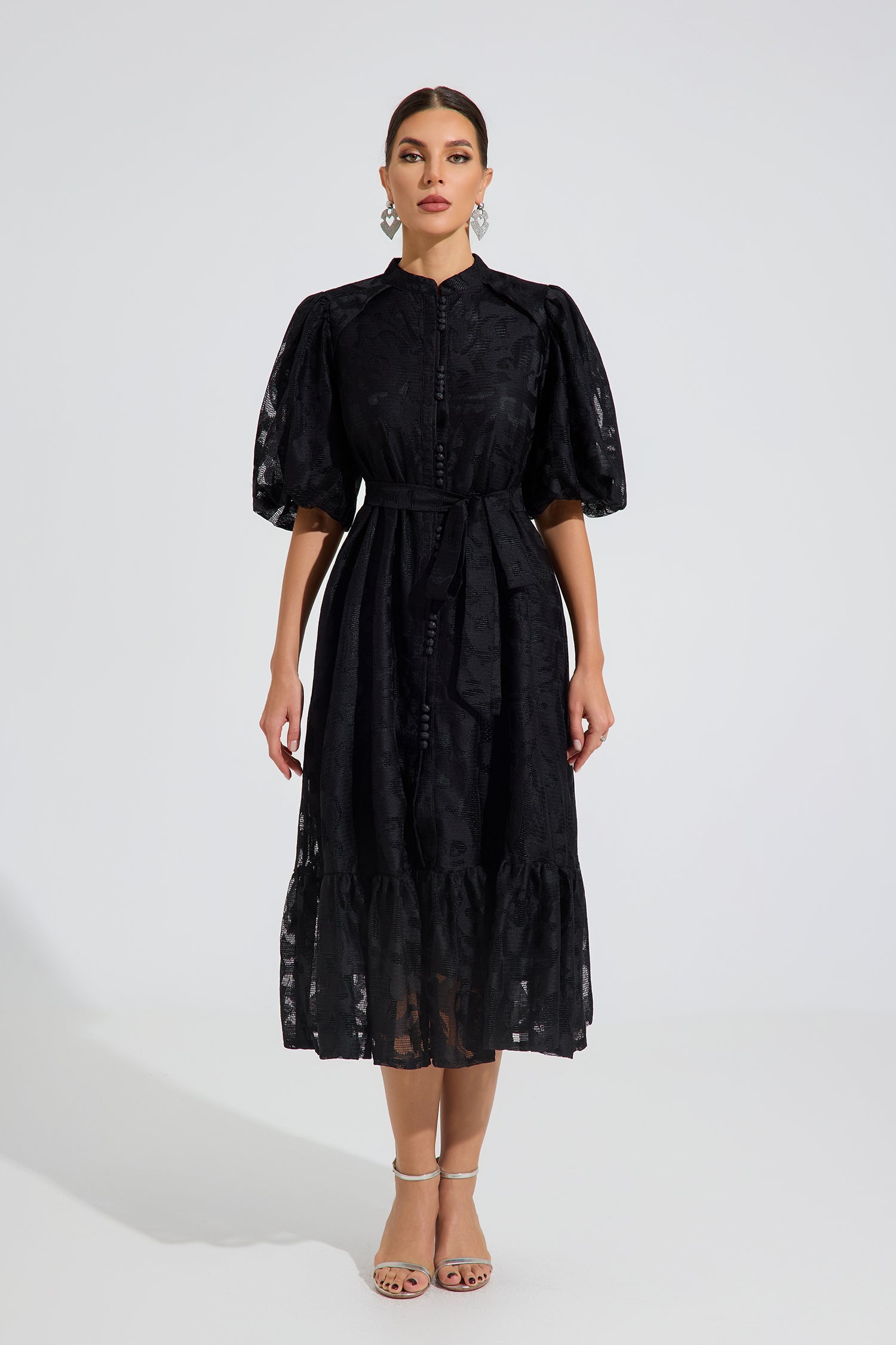 Valmont Noir Grace Belted Midi Dress