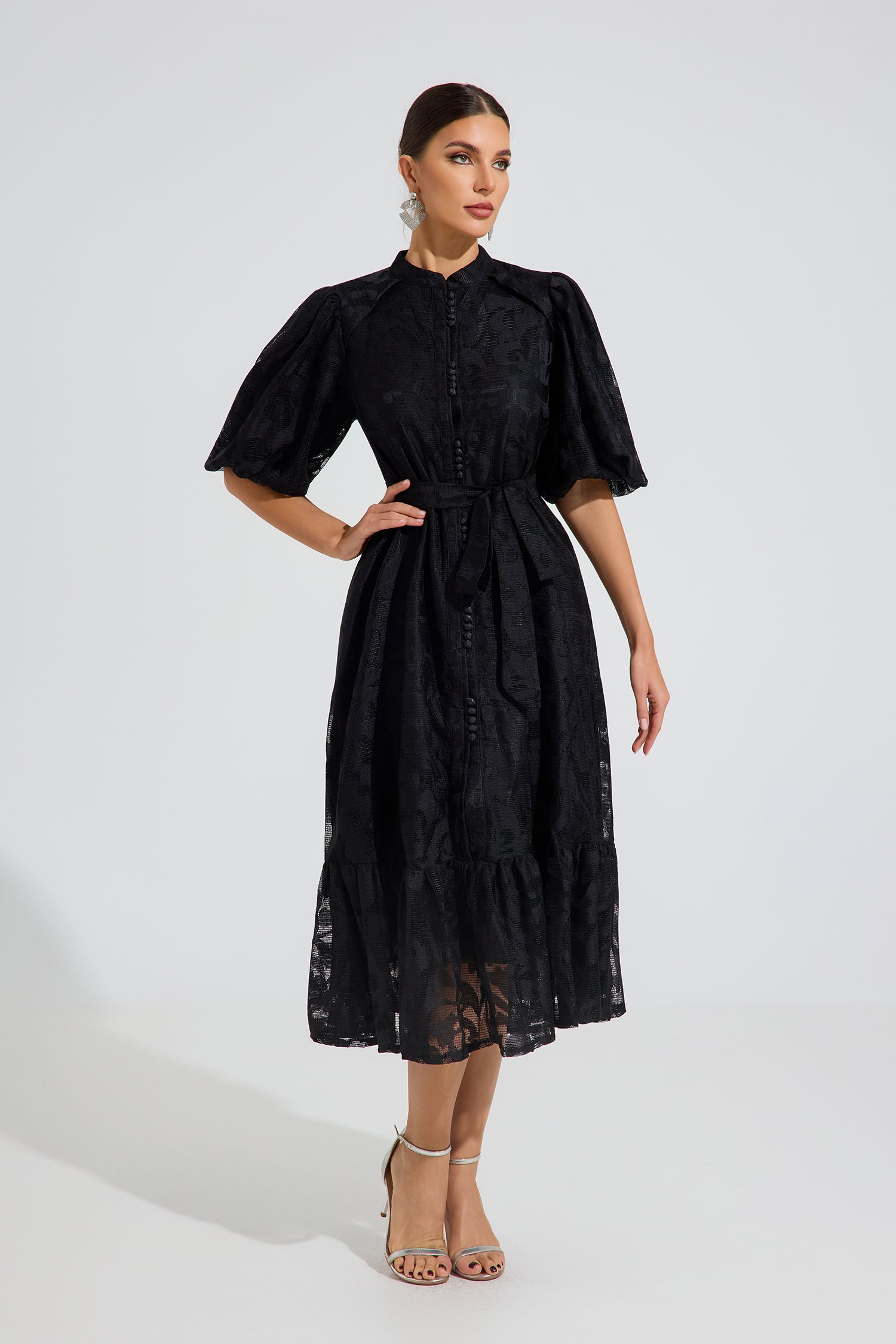 Valmont Noir Grace Belted Midi Dress