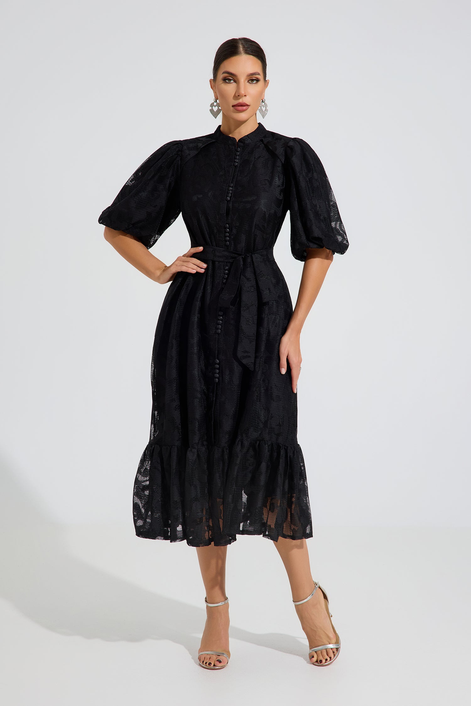 Valmont Noir Grace Belted Midi Dress